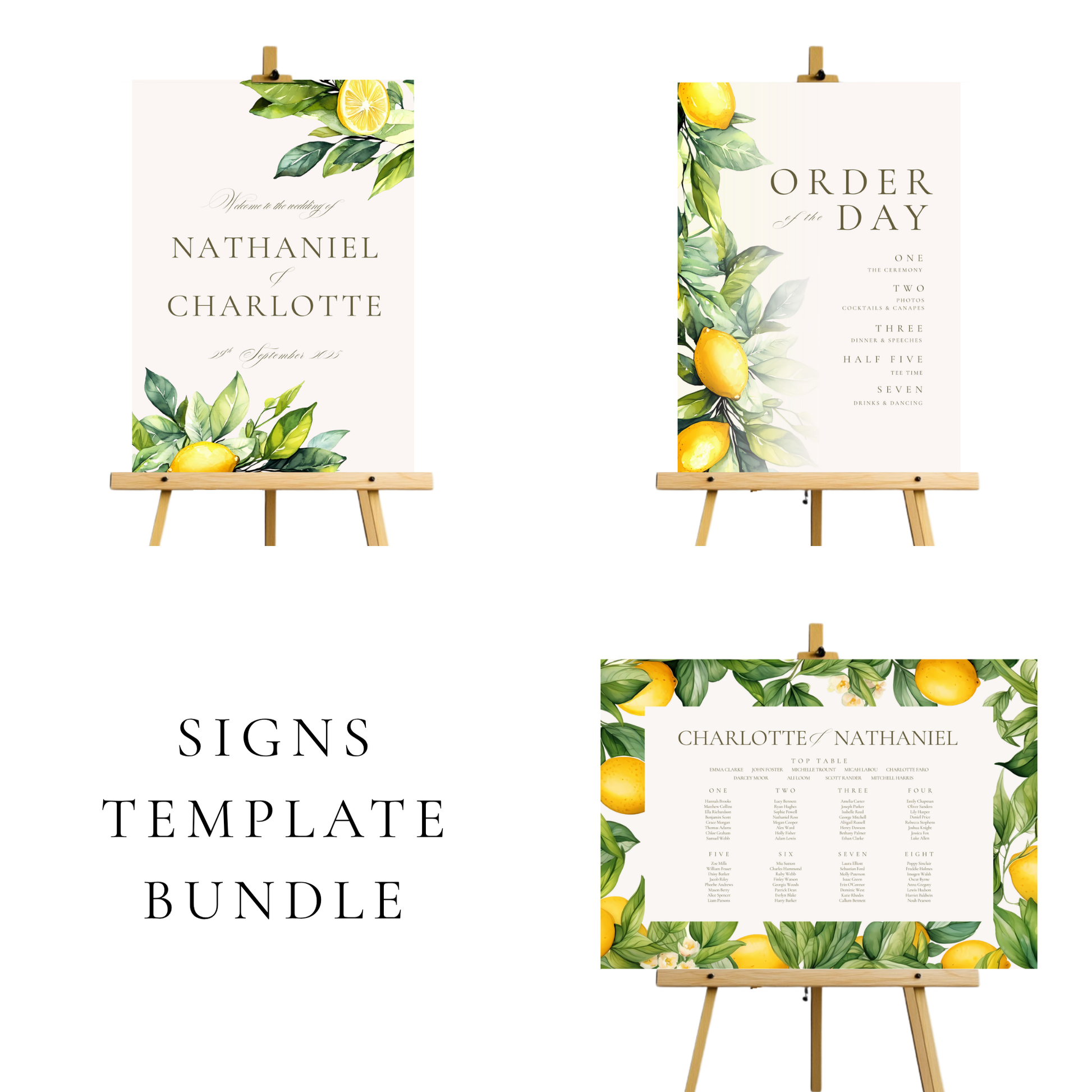 Lemons & Greenery Wedding Signs Templates
