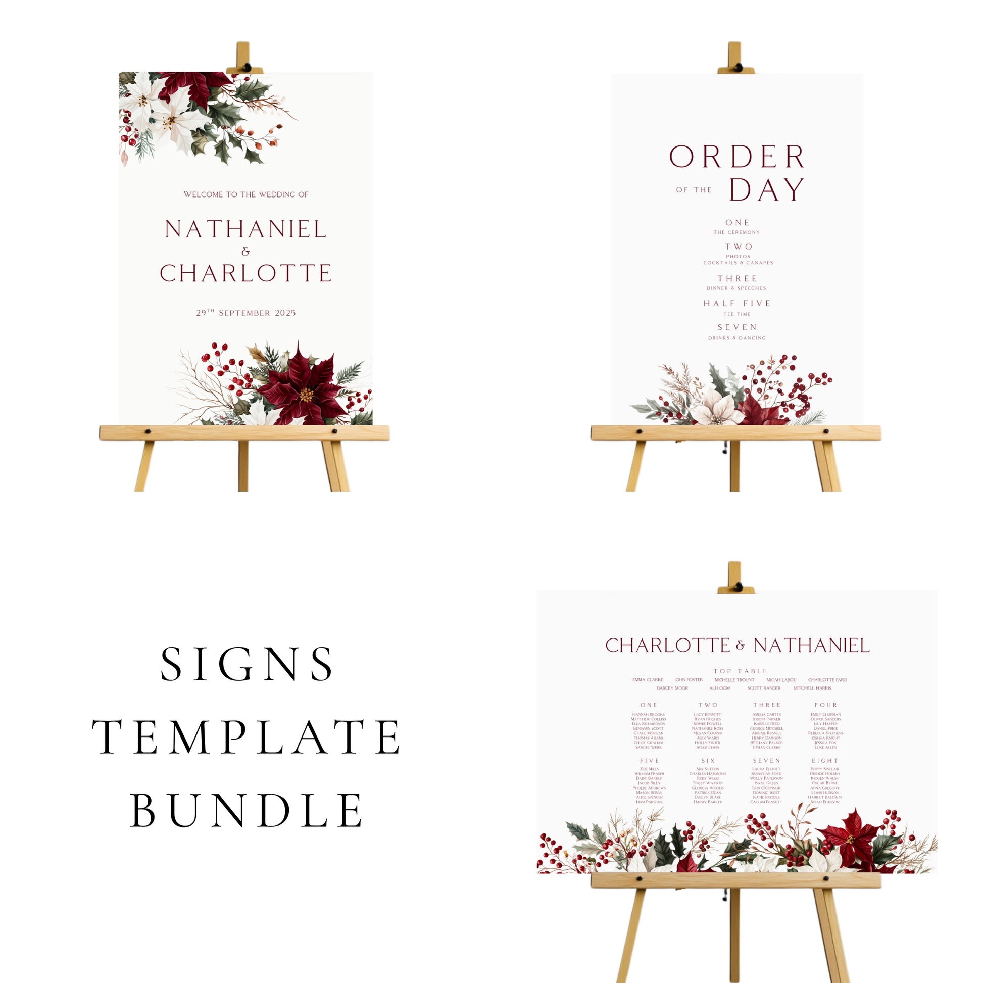 Winter Florals Wedding Signs Templates
