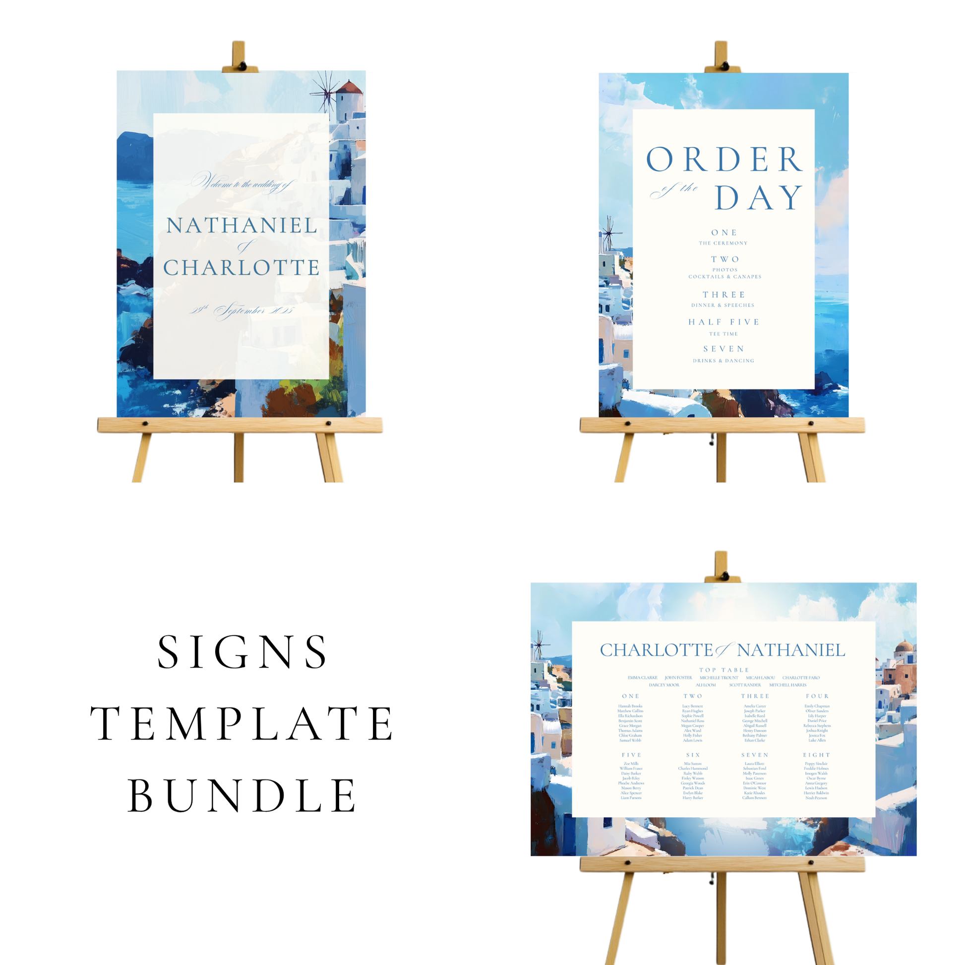 Santorini Painting Wedding Signs Templates