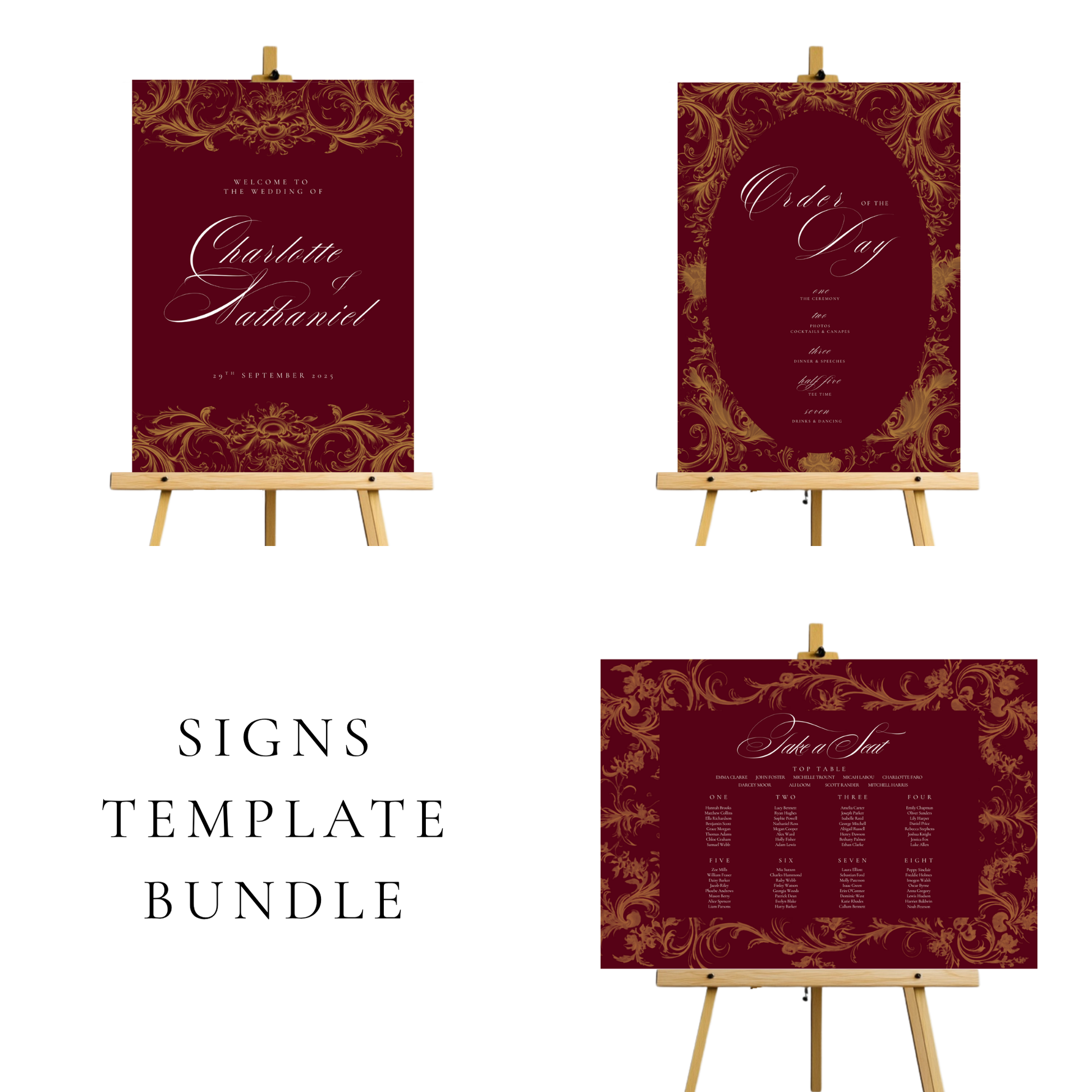 Red & Gold Rococo Frame Wedding Signs Templates