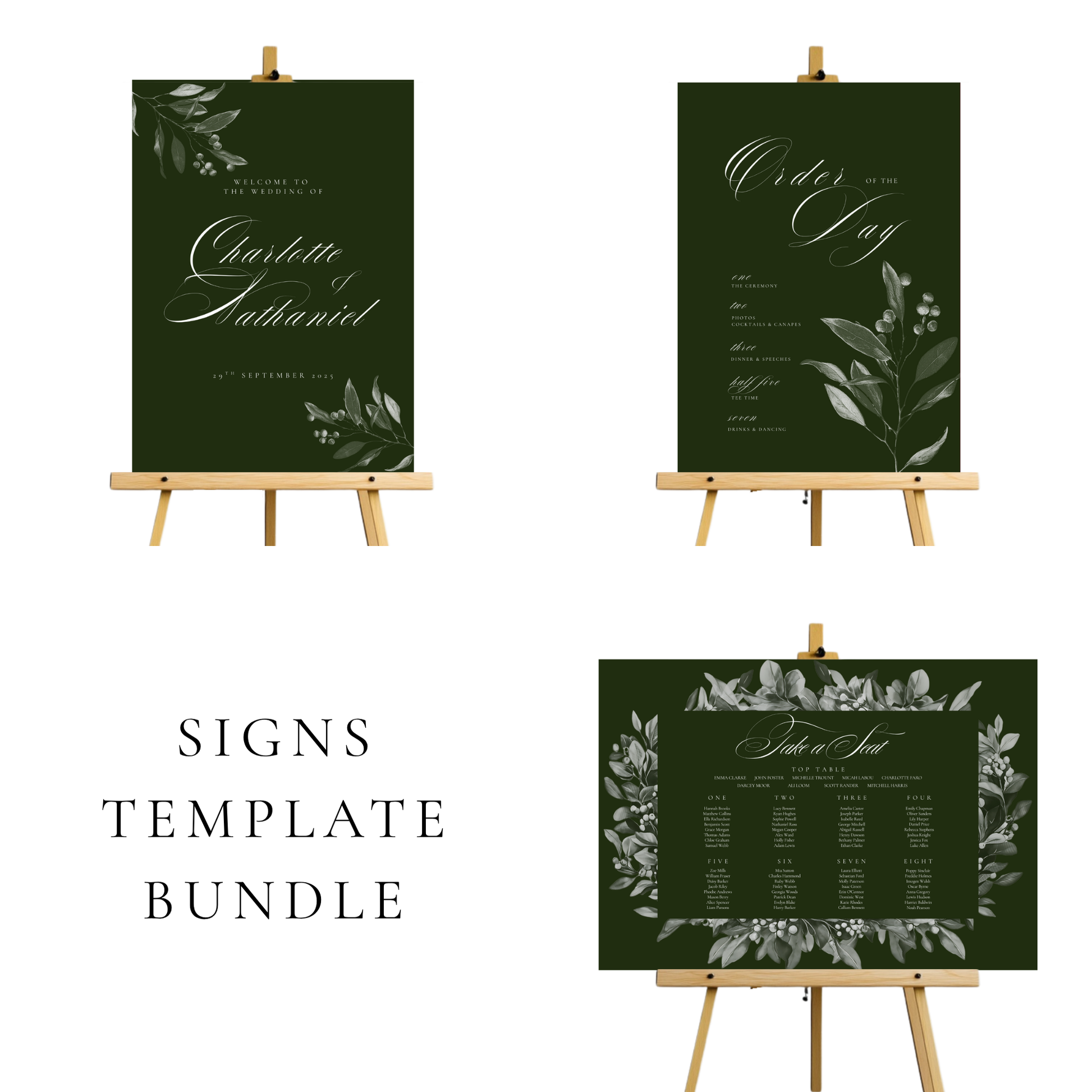 Green Mistletoe Wedding Signs Templates
