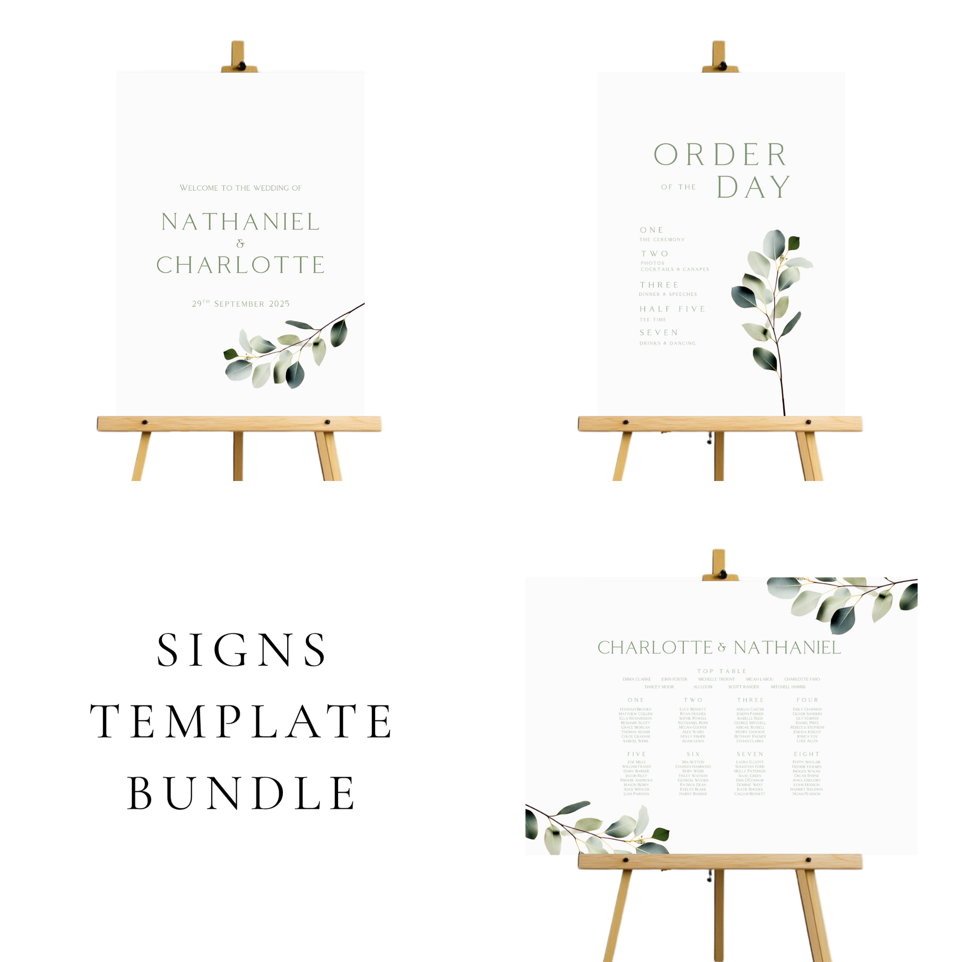 Eucalyptus Wedding Signs Templates