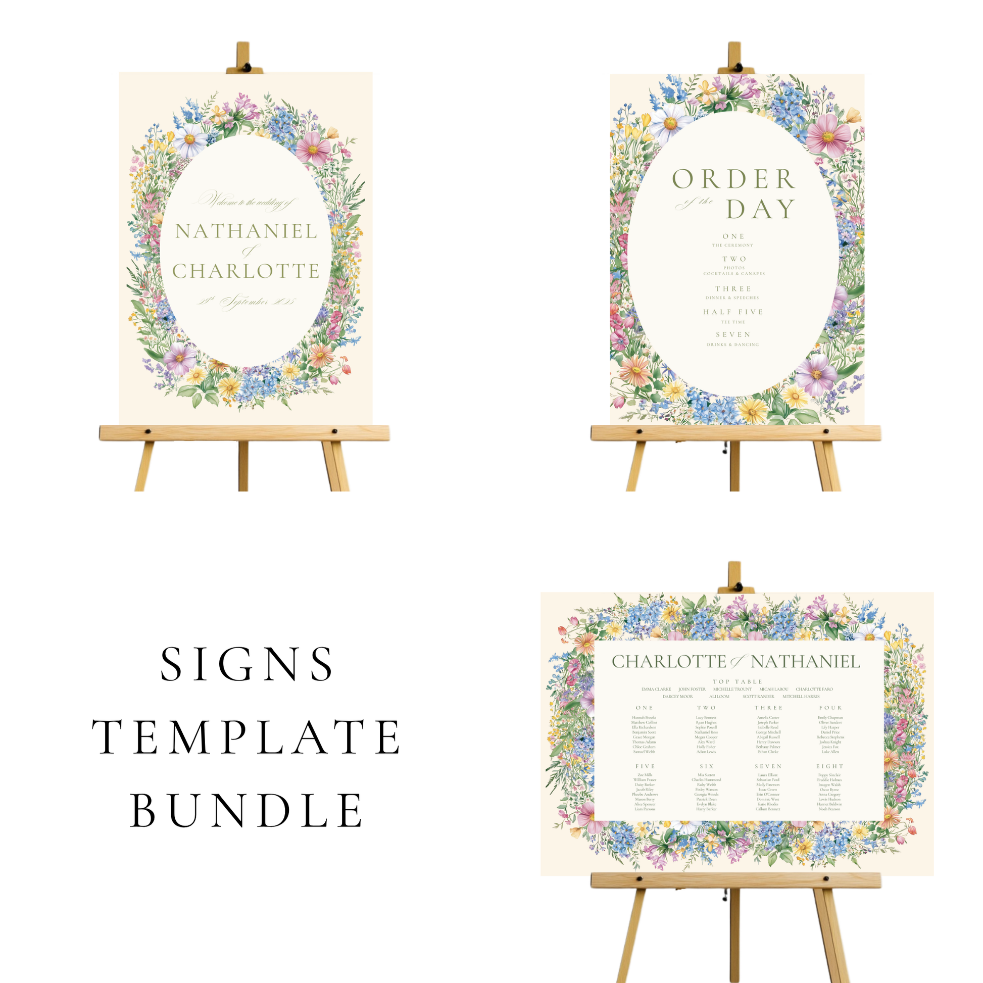 Pastel Florals Wedding Signs Templates