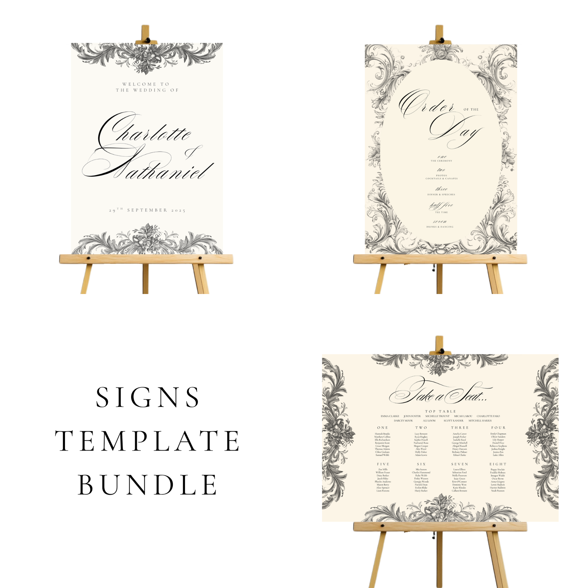 Rococo Frame Wedding Signs Templates
