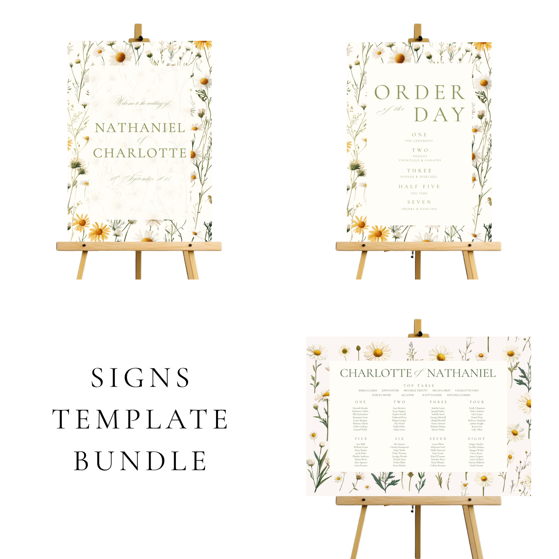 Daisy Wedding Signs Templates