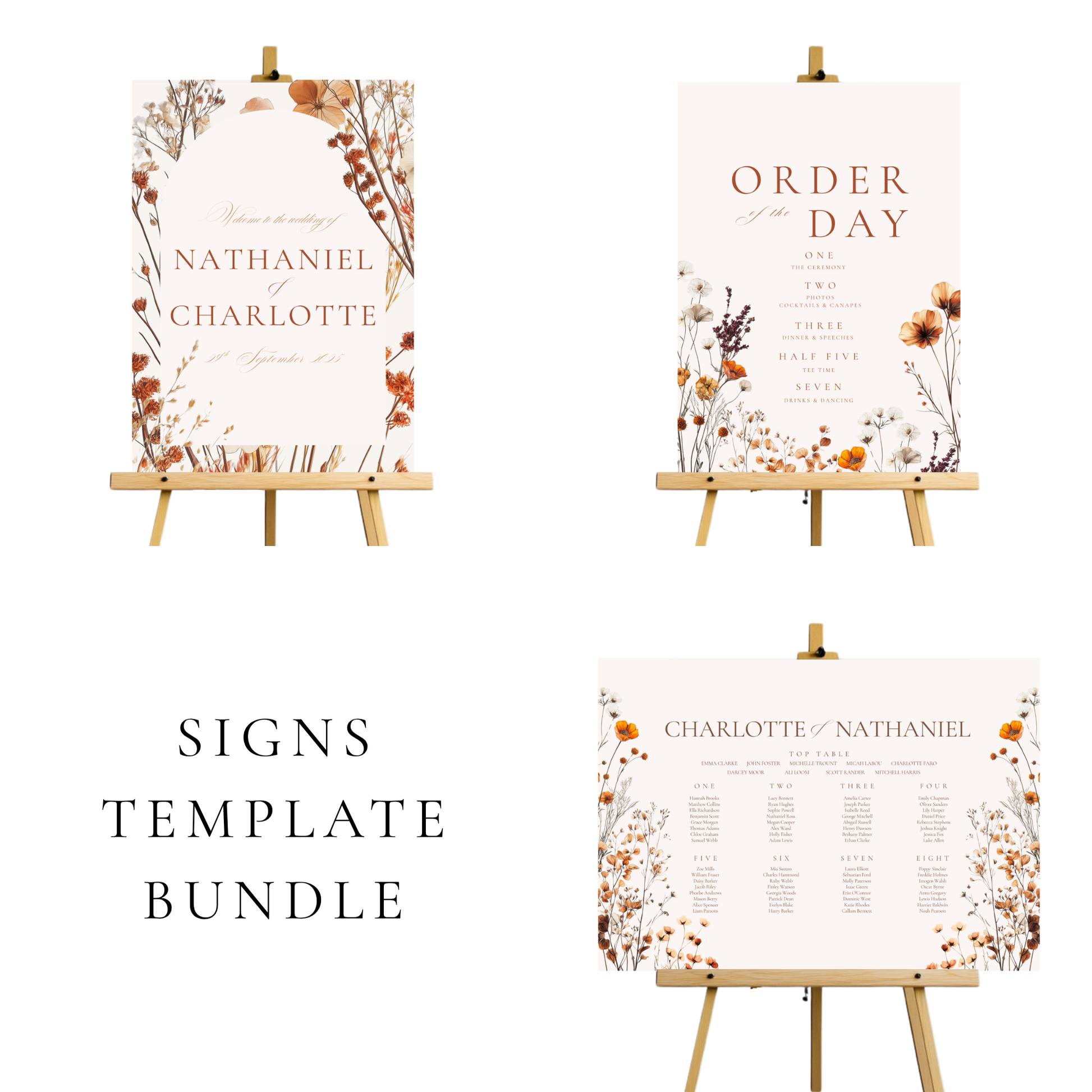 Dried Autumn Flower Arch Wedding Signs Templates
