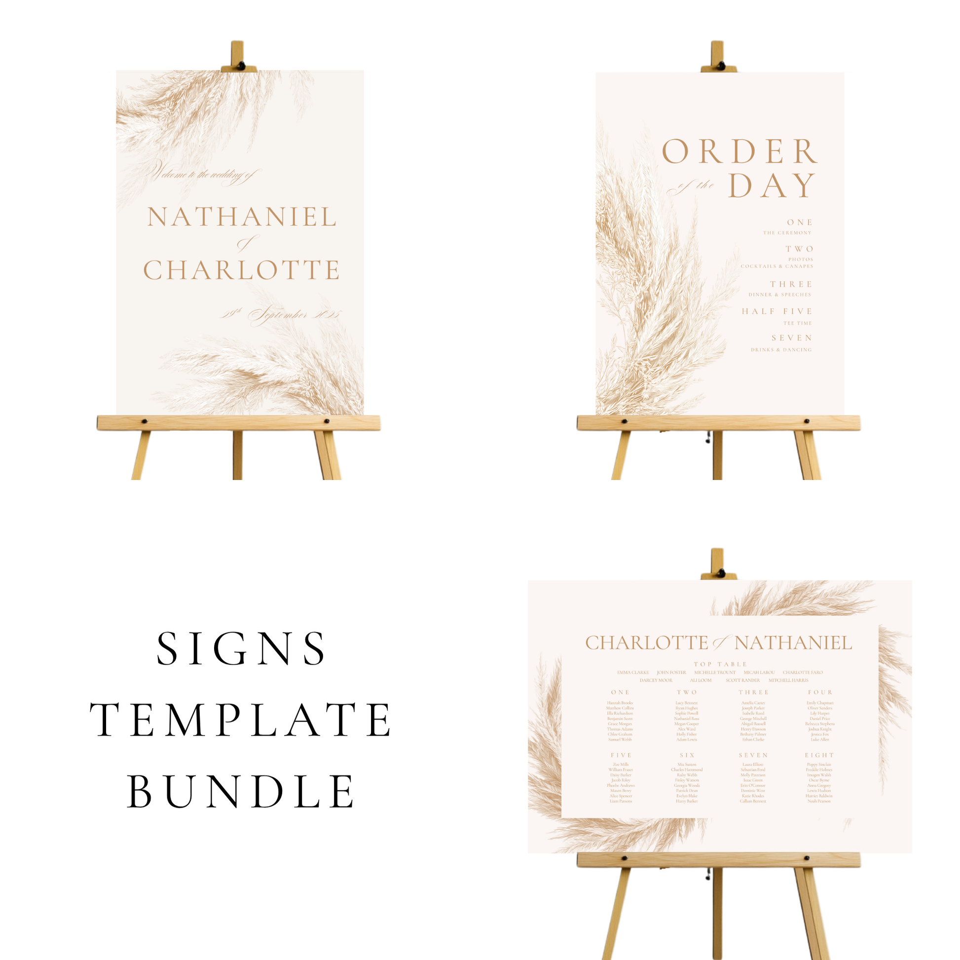 Pampas Wedding Signs Templates