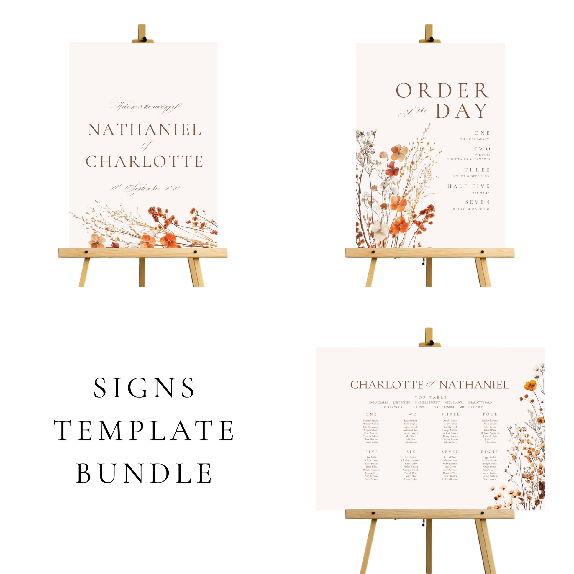 Simple Dried Flowers Wedding Signs Templates