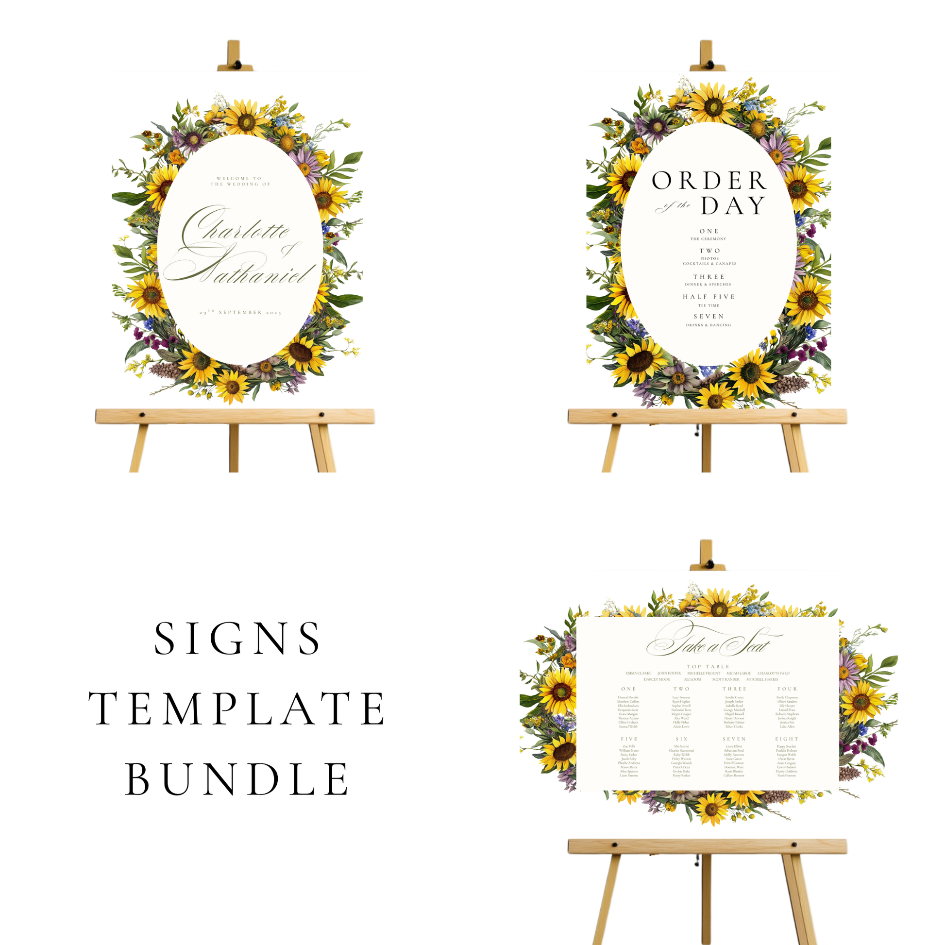 Sunflower Wedding Signs Templates