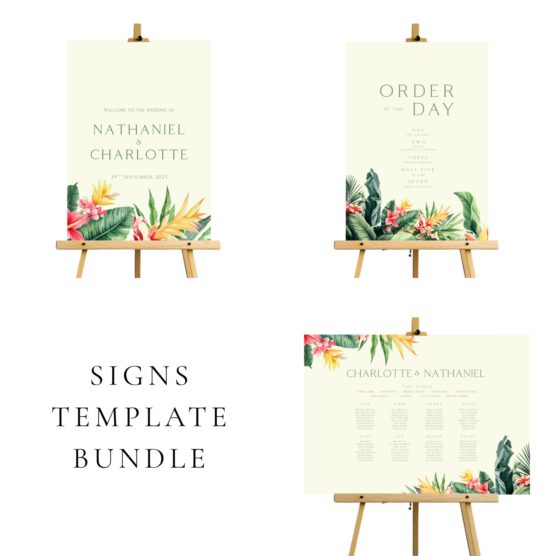 Tropical Florals Wedding Signs Templates