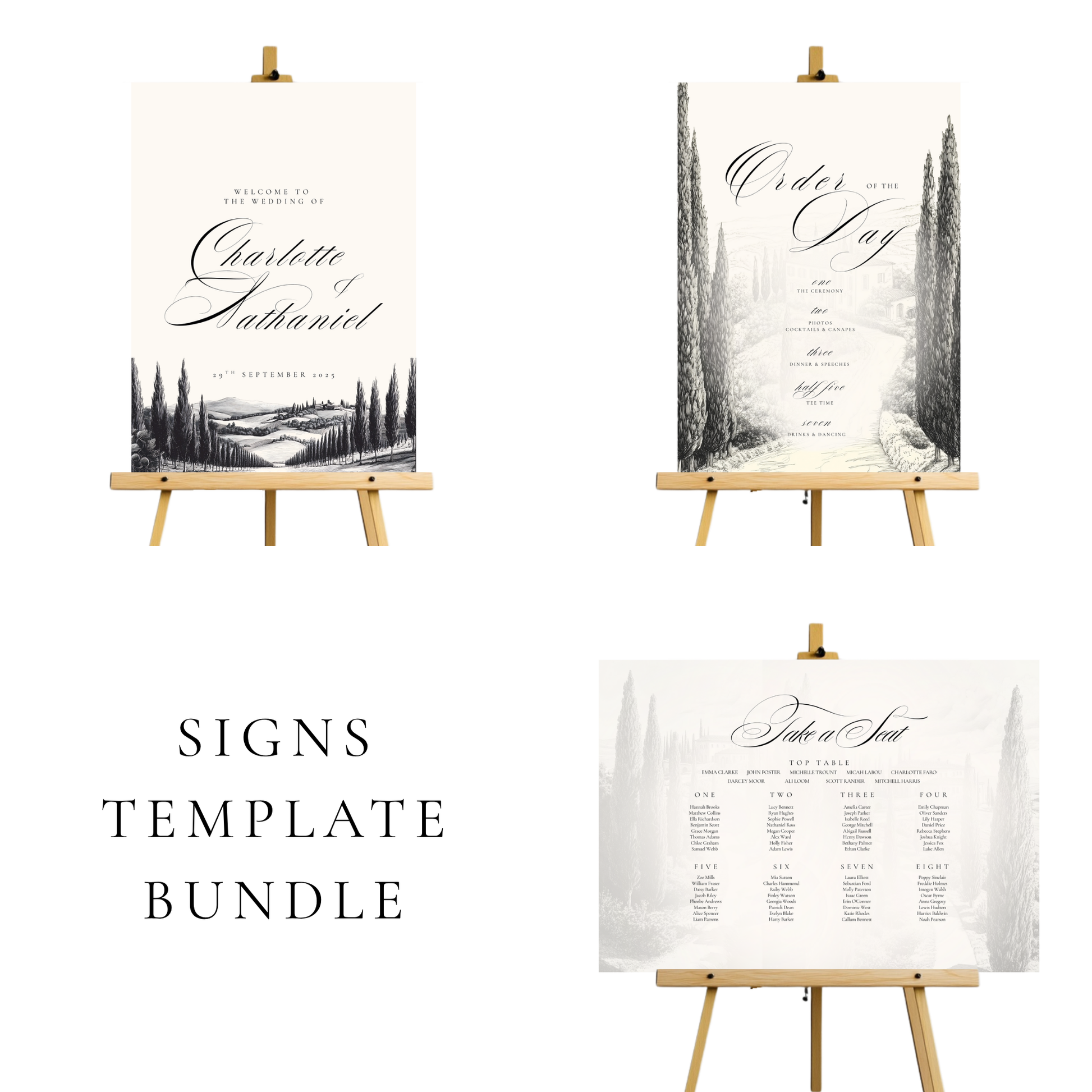Vineyard Etching Wedding Signs Templates
