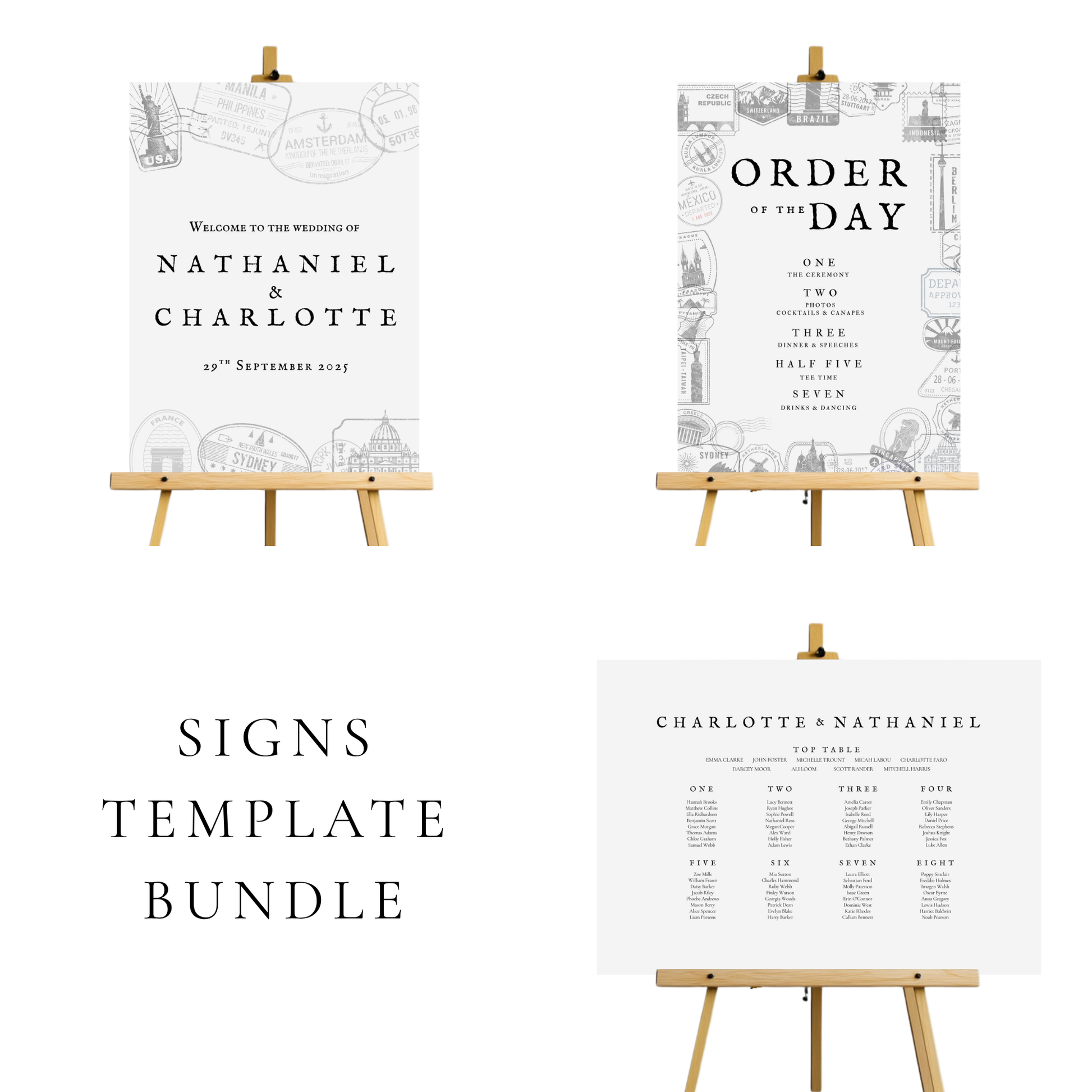 Passport Style Wedding Signs Templates
