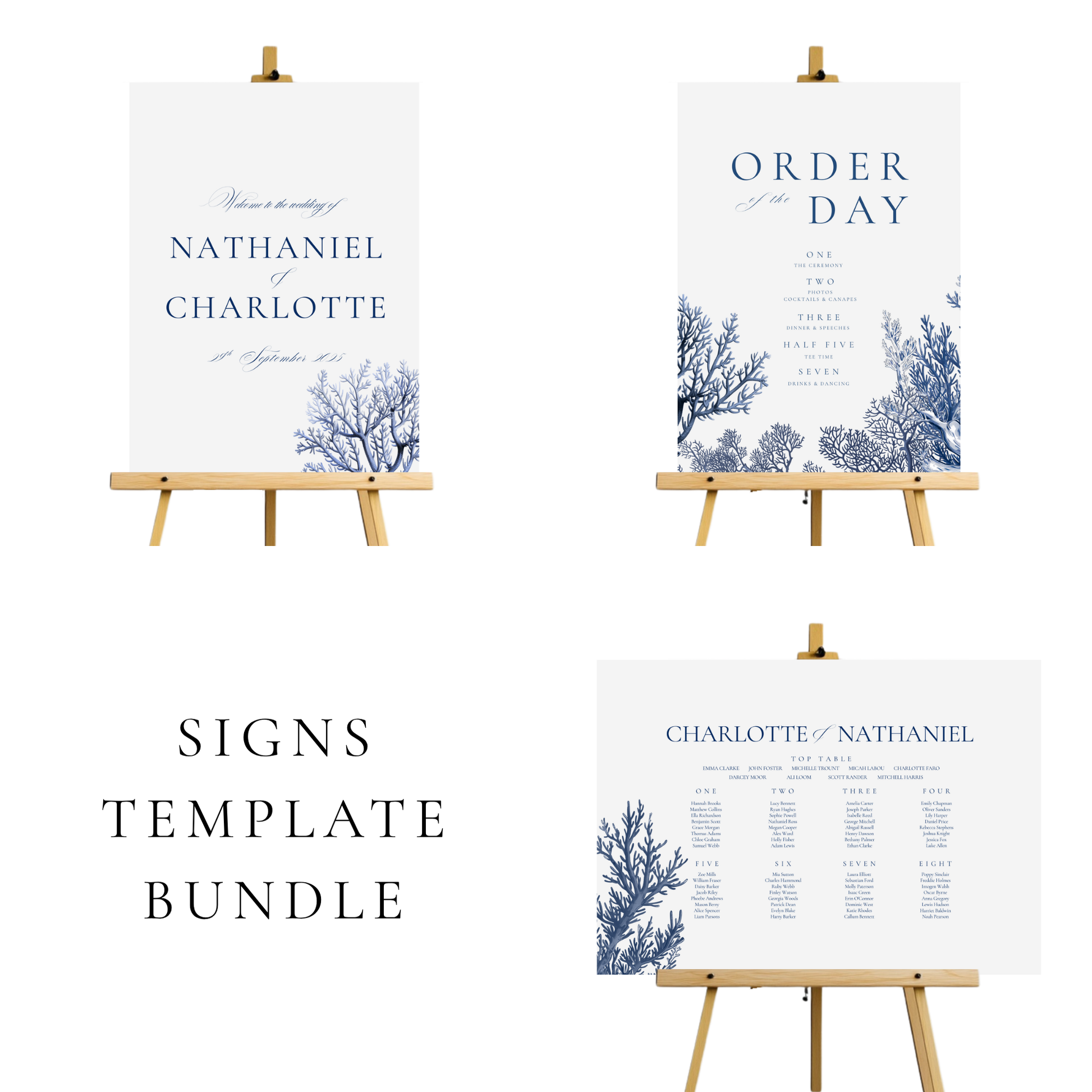 Simple Coral Wedding Signs Templates