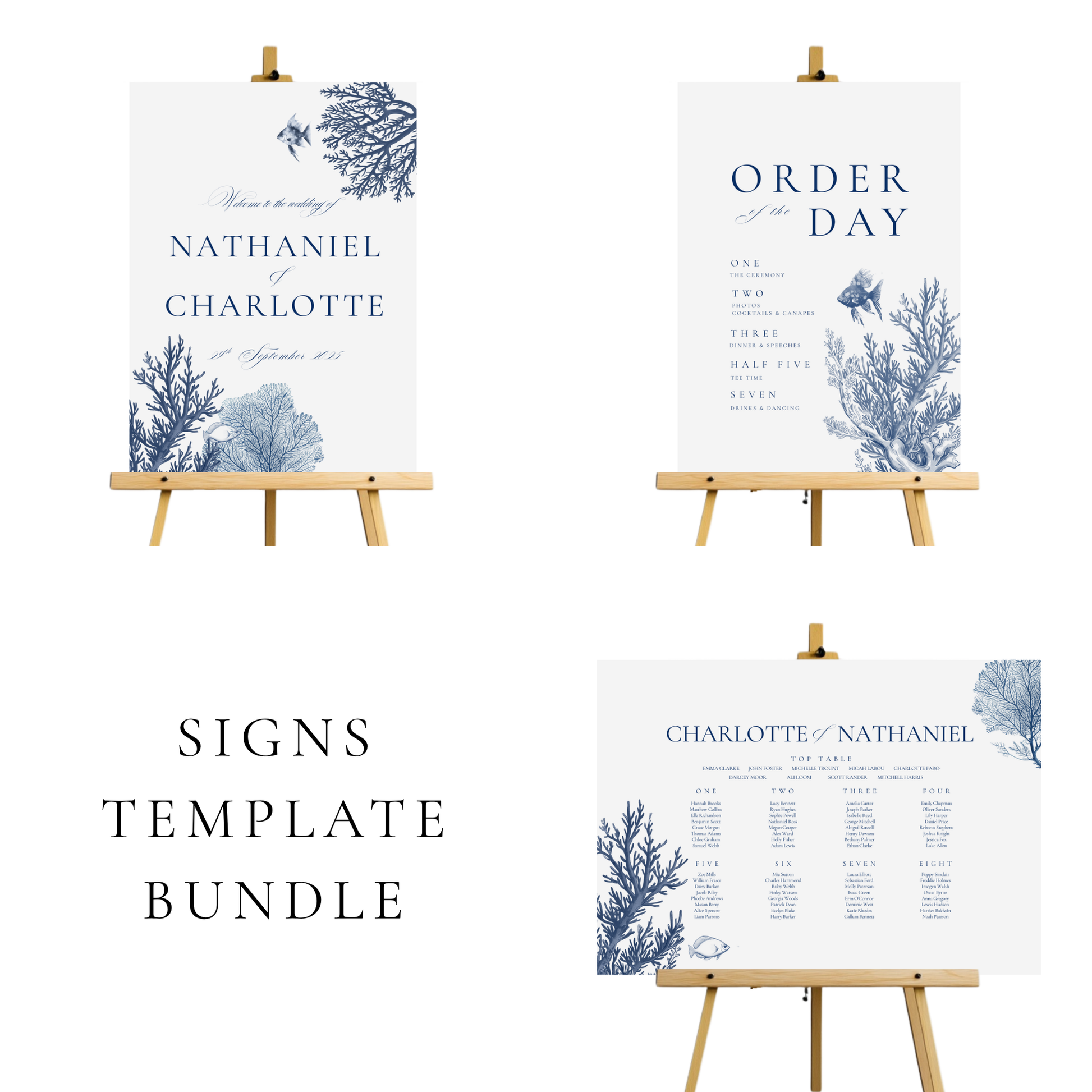Busy Underwater Scene Wedding Signs Templates