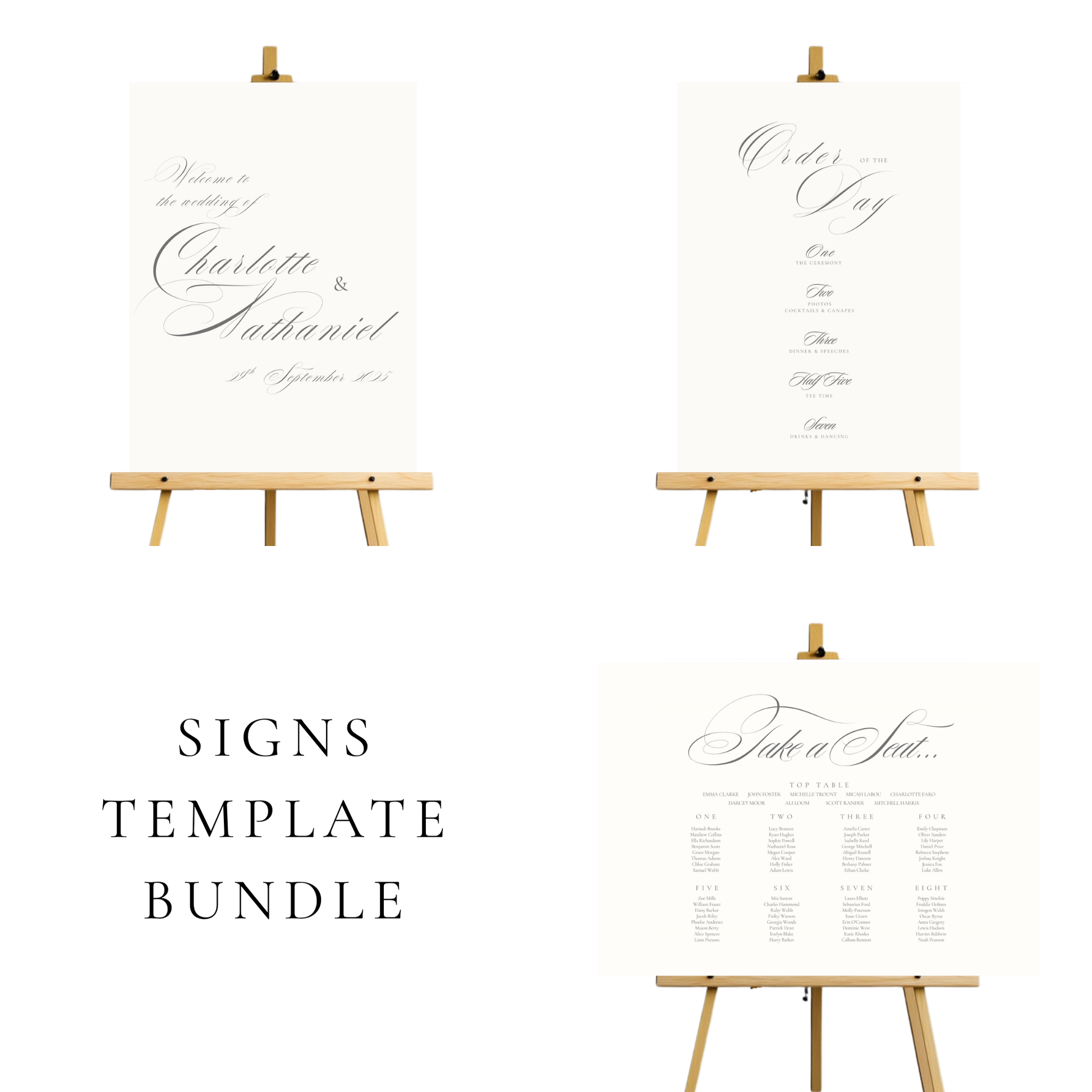 Monochrome Script Wedding Signs Templates