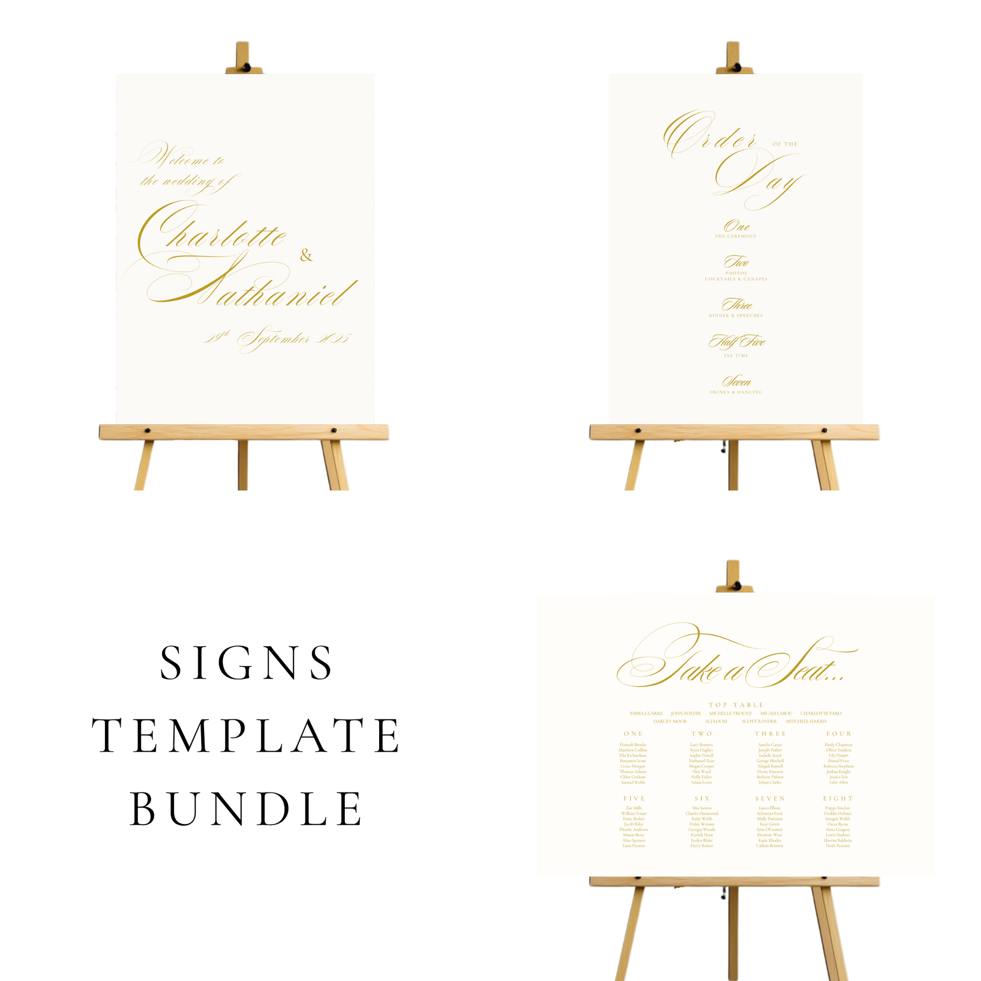 Gold Script Wedding Signs Templates