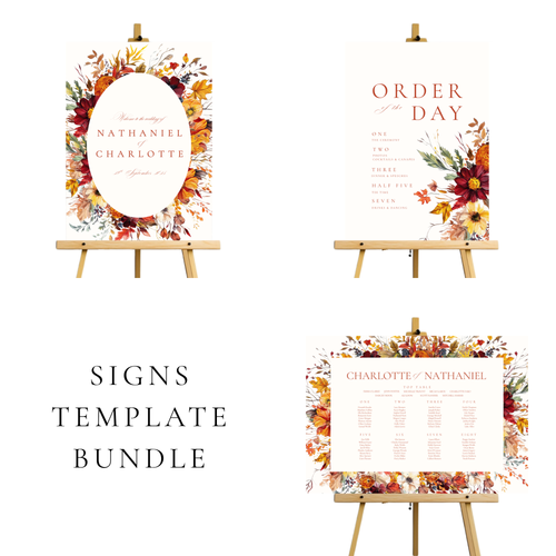 Autumn Florals Wedding Signs Templates