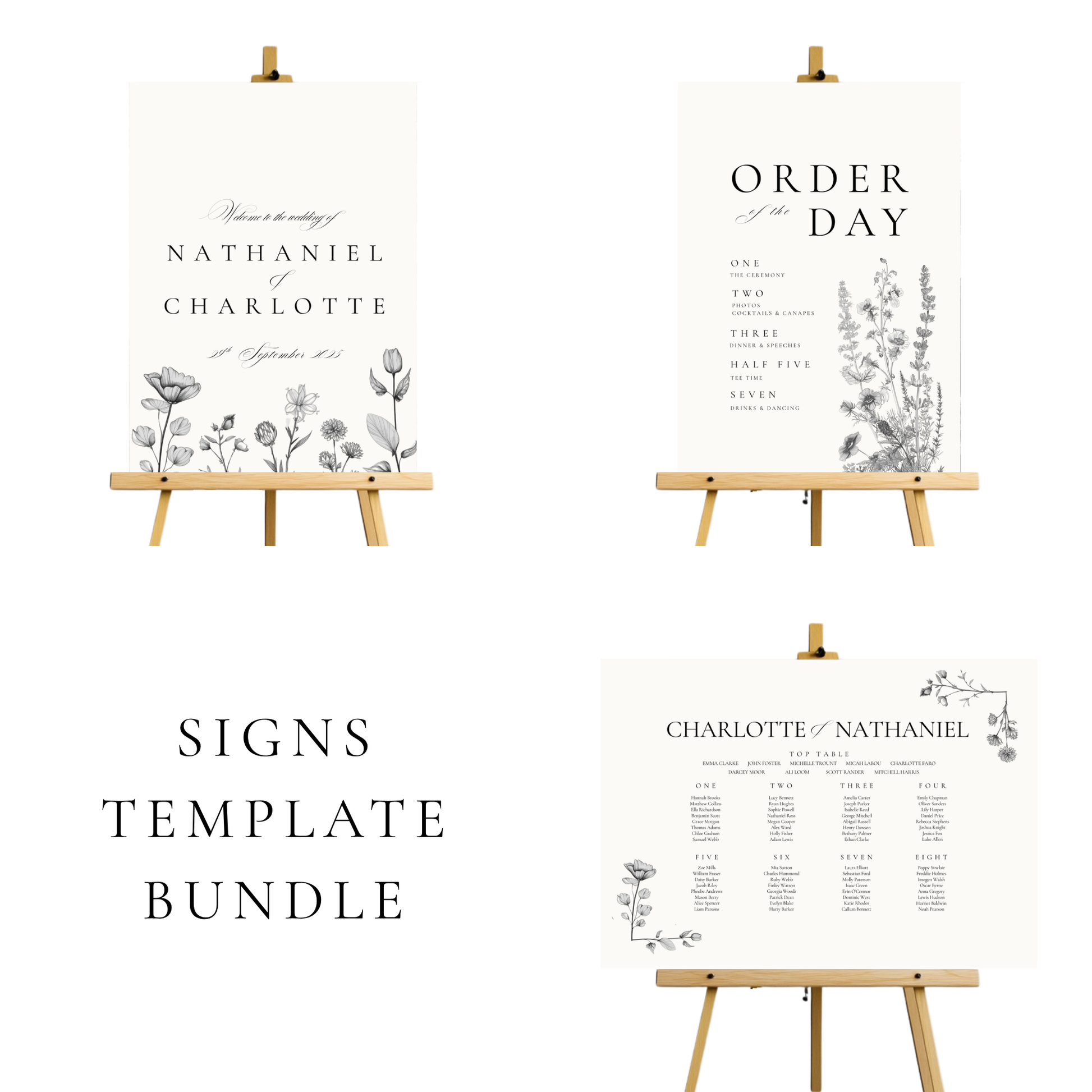 Simple Wildflower Stems Wedding Signs Templates
