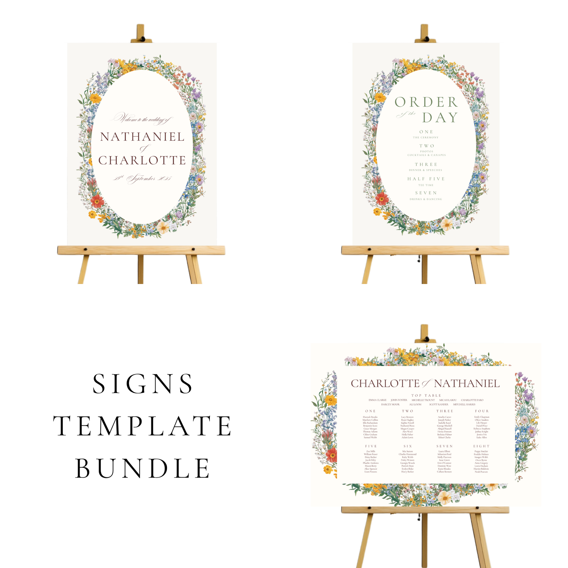 Pastel Floral Arch Wedding Signs Templates