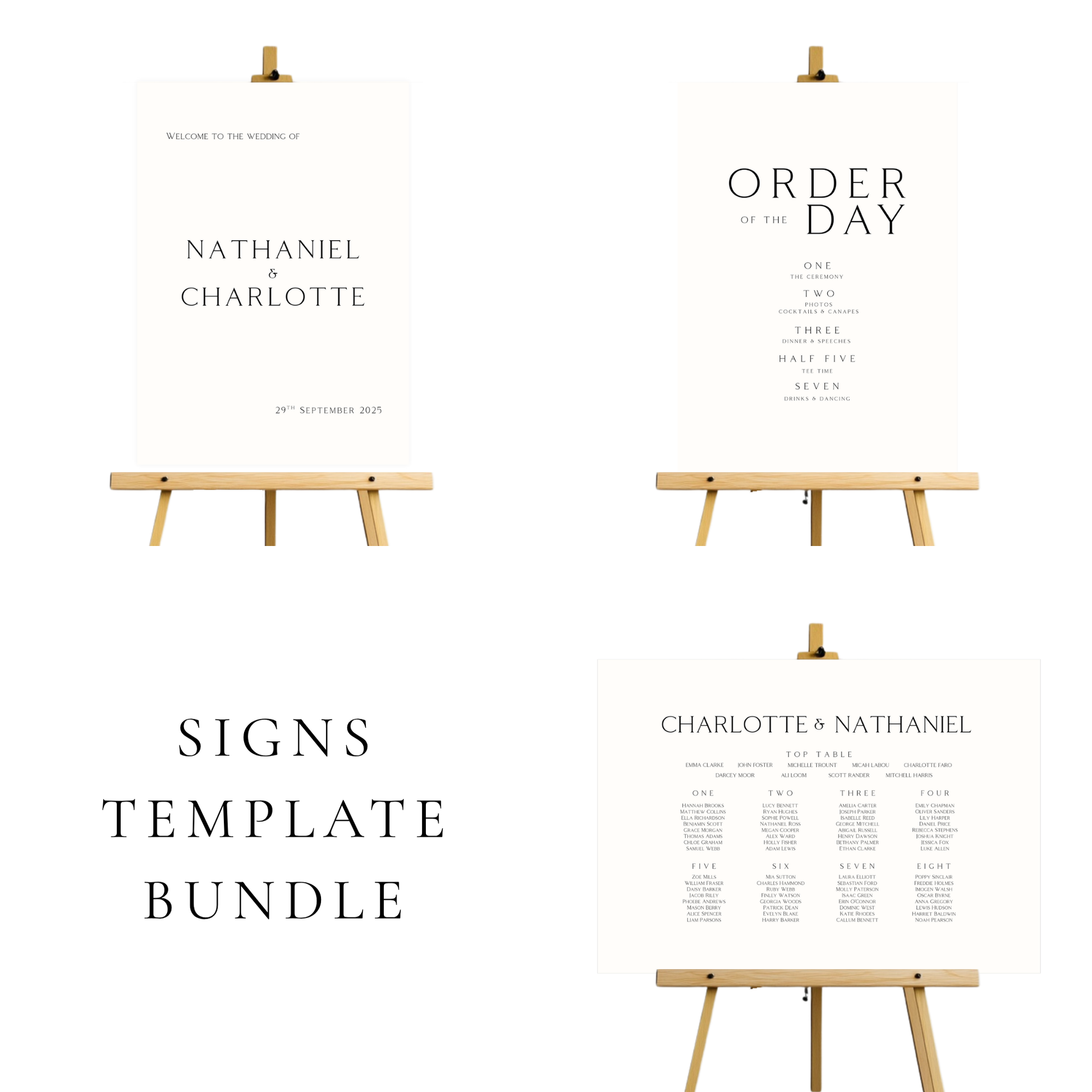 Monochrome Initials Wedding Signs Templates (Off-White)