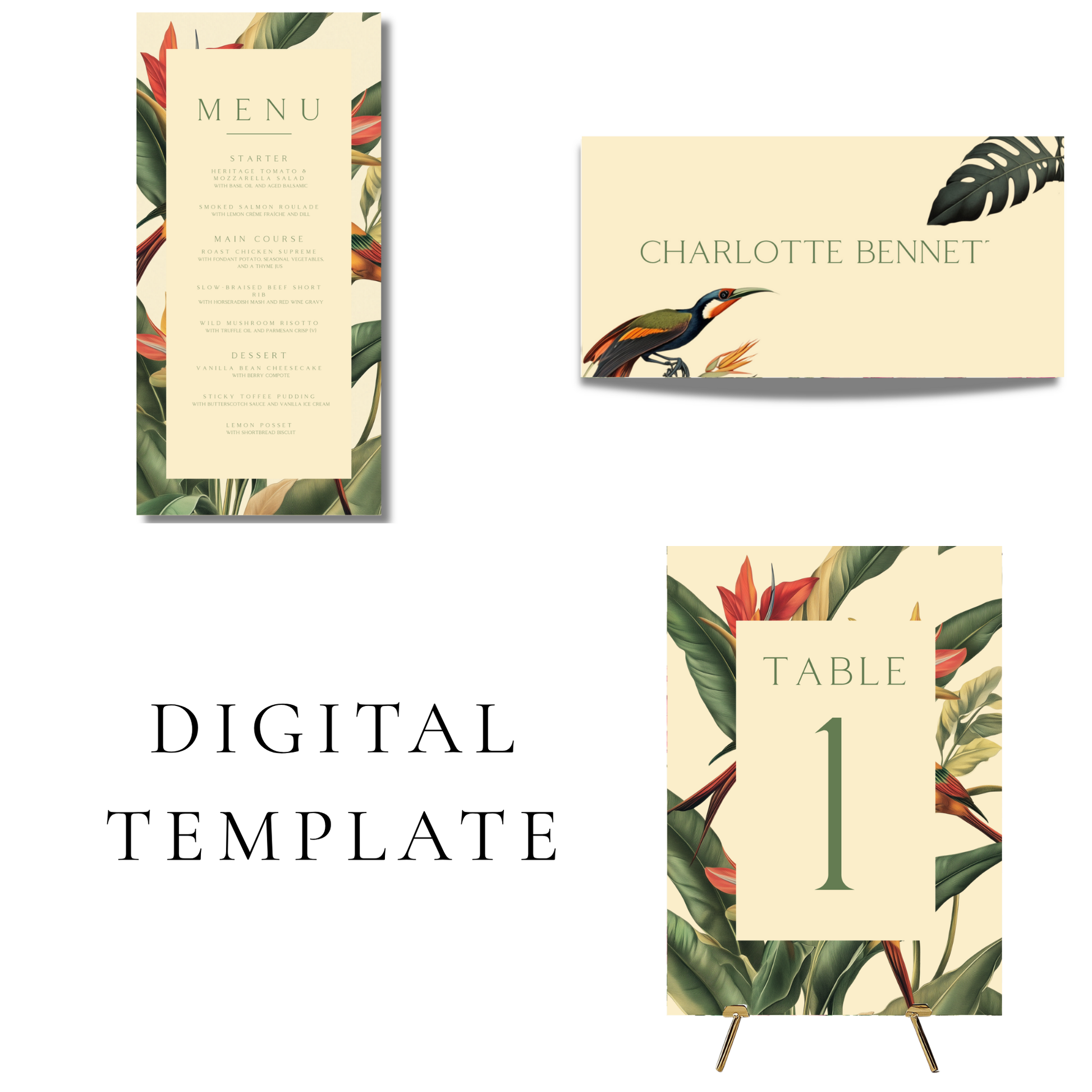 Birds Of Paradise Editable Wedding Breakfast Templates