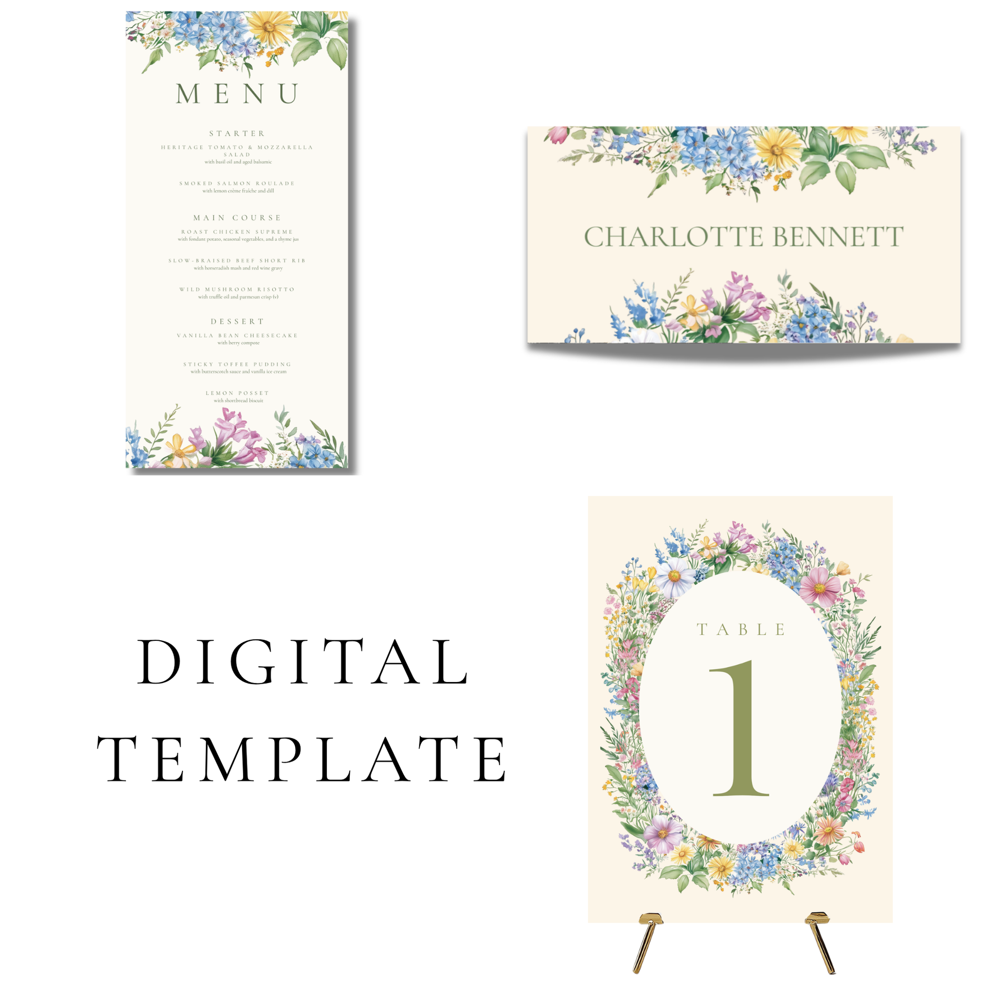 Pastel Florals Wreath Editable Wedding Breakfast Templates