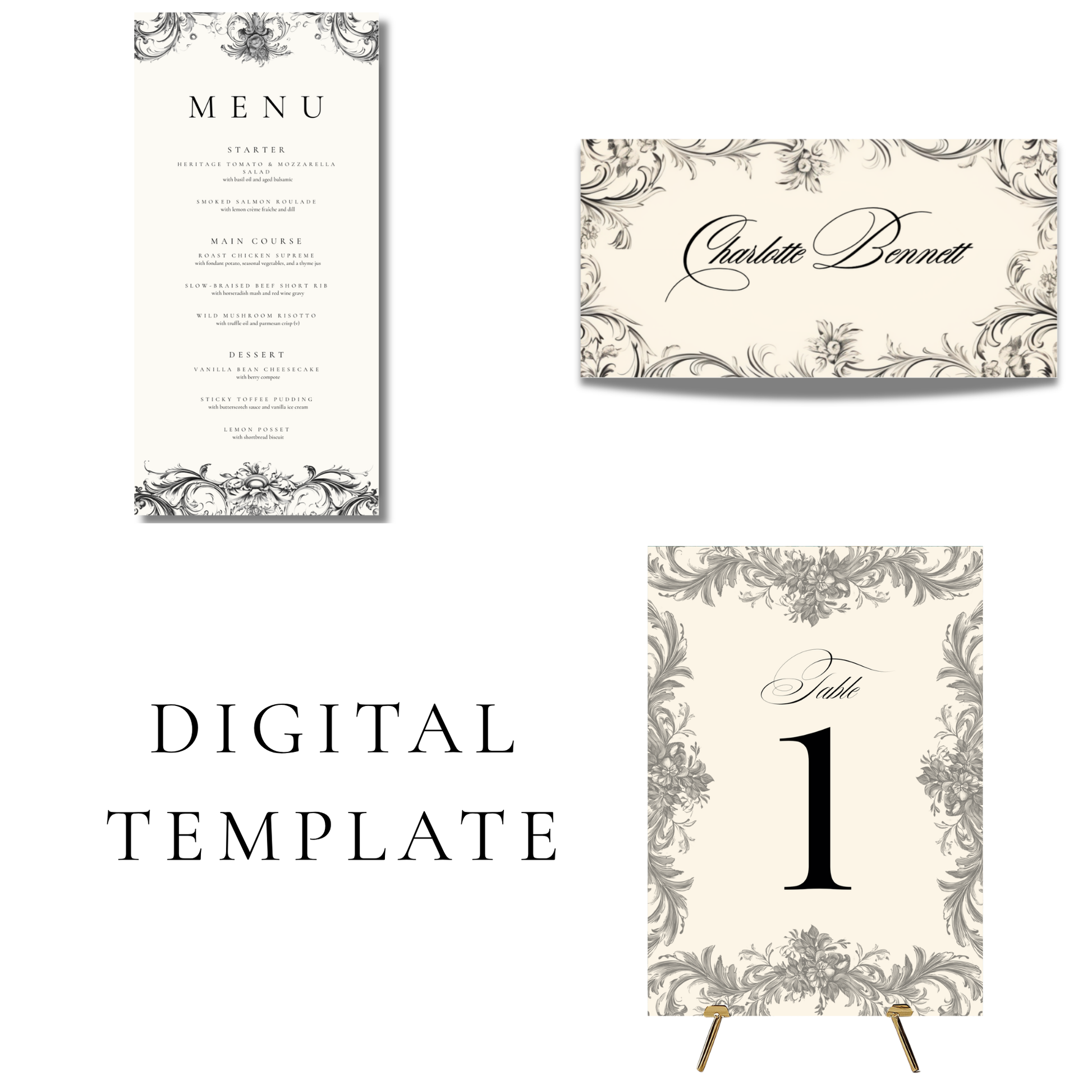 Rococo Frame Editable Wedding Breakfast Templates