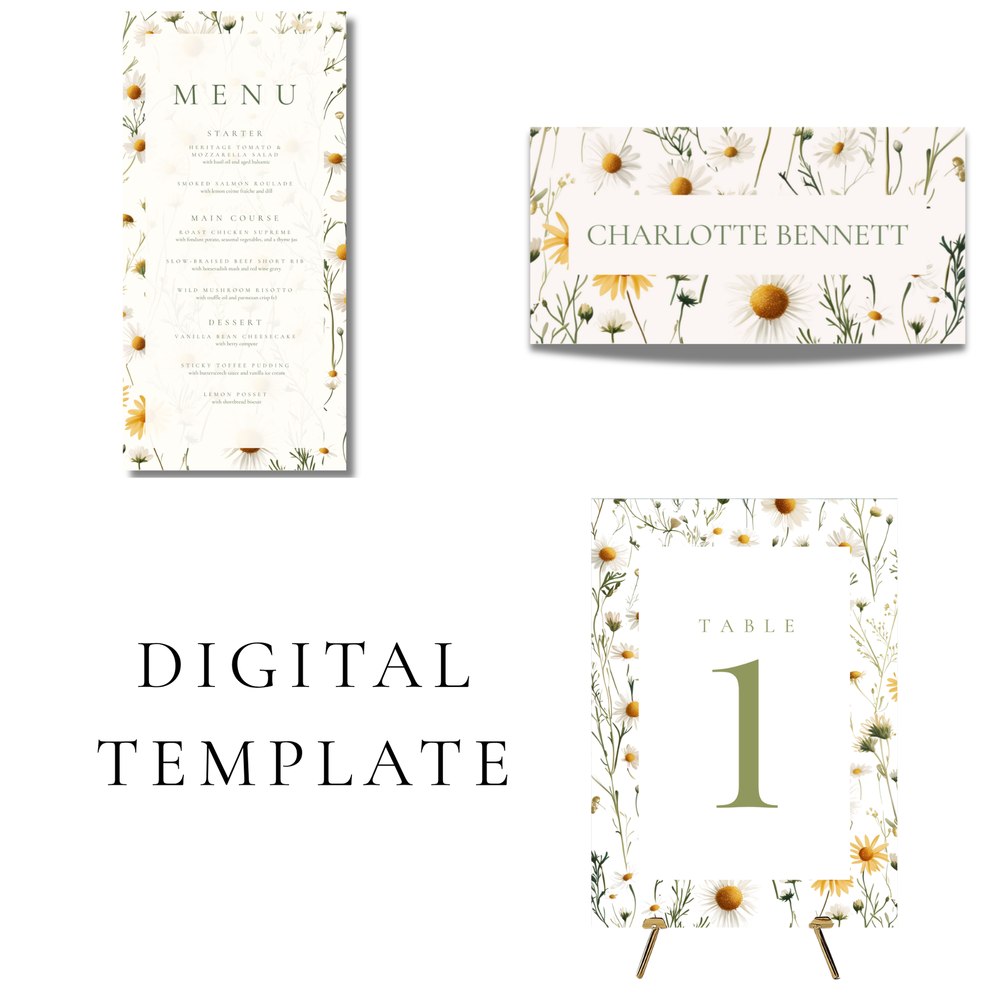 Daisy Editable Wedding Breakfast Templates