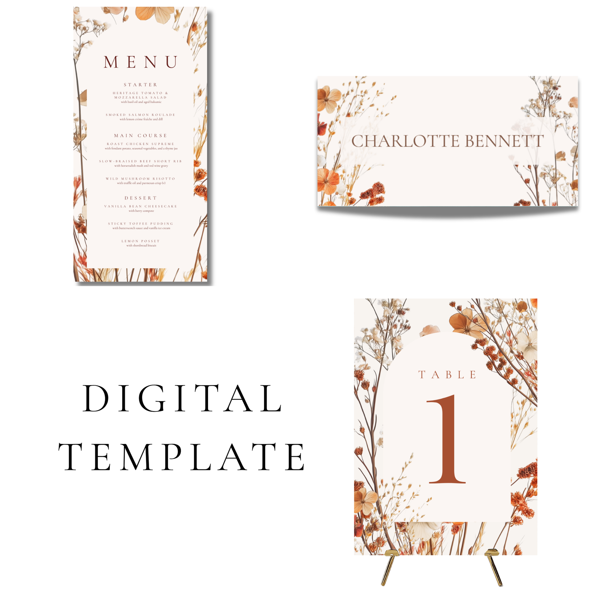 Dried Autumn Flower Arch Wedding Breakfast Templates