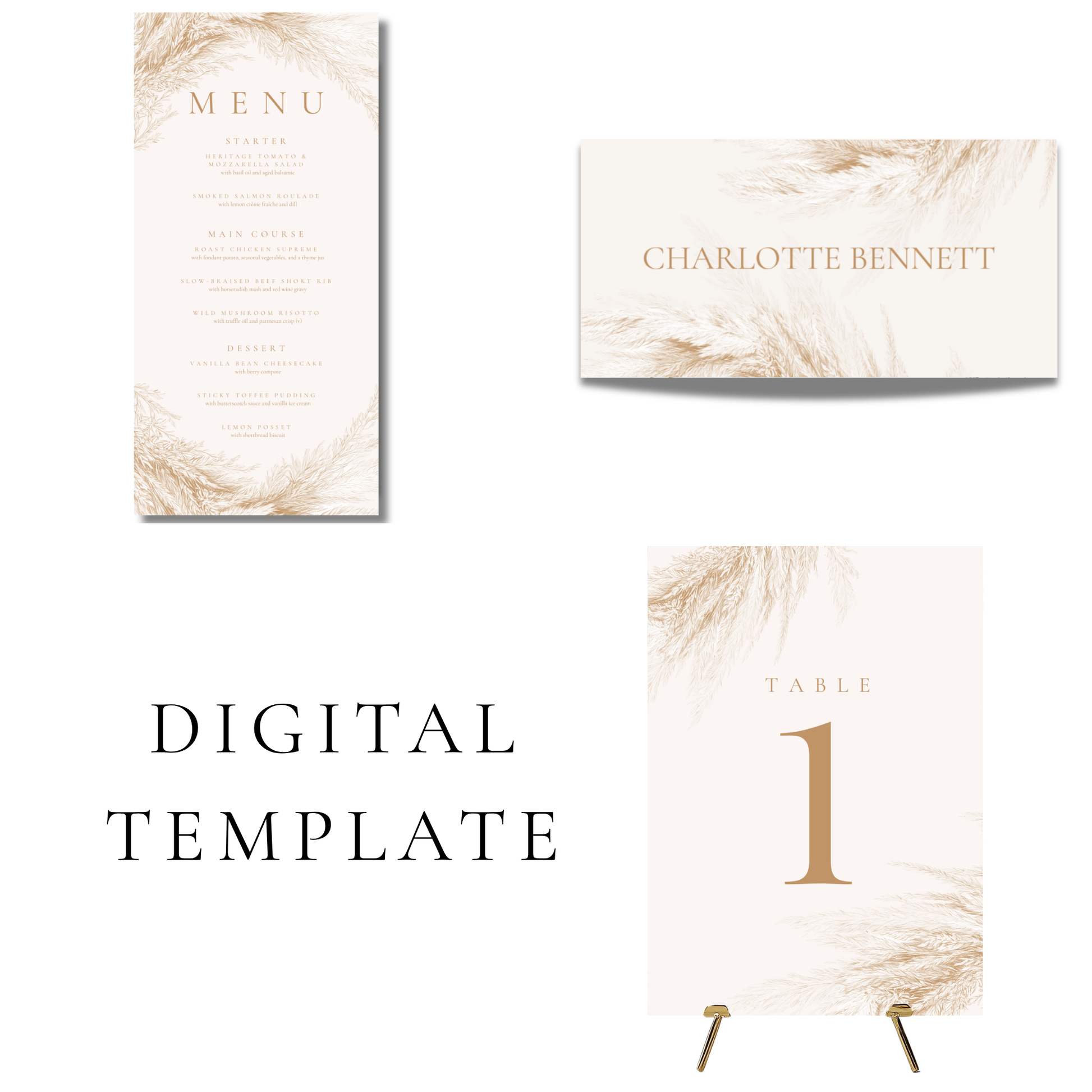 Pampas Wedding Breakfast Templates