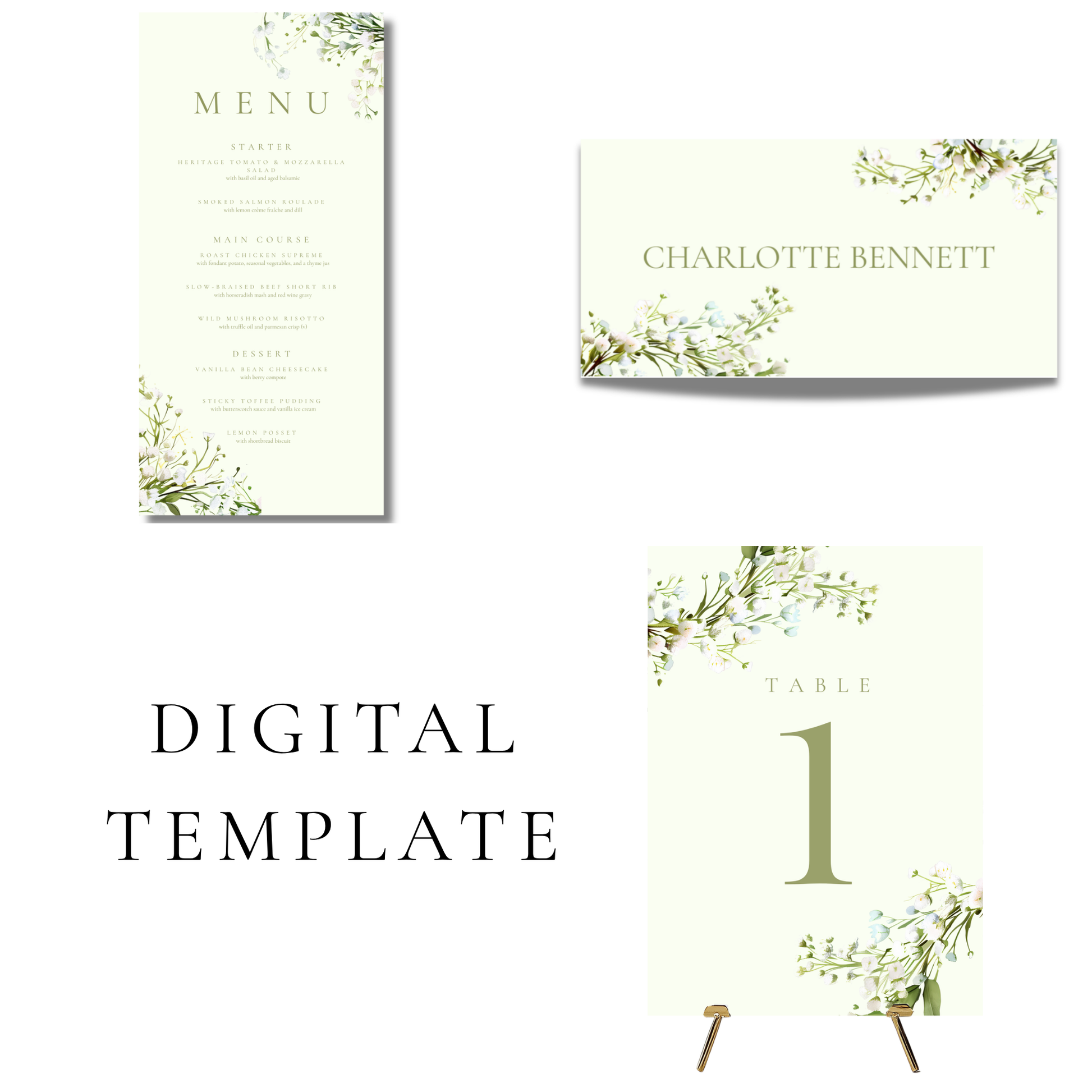 Gypsophila Wedding Breakfast Templates