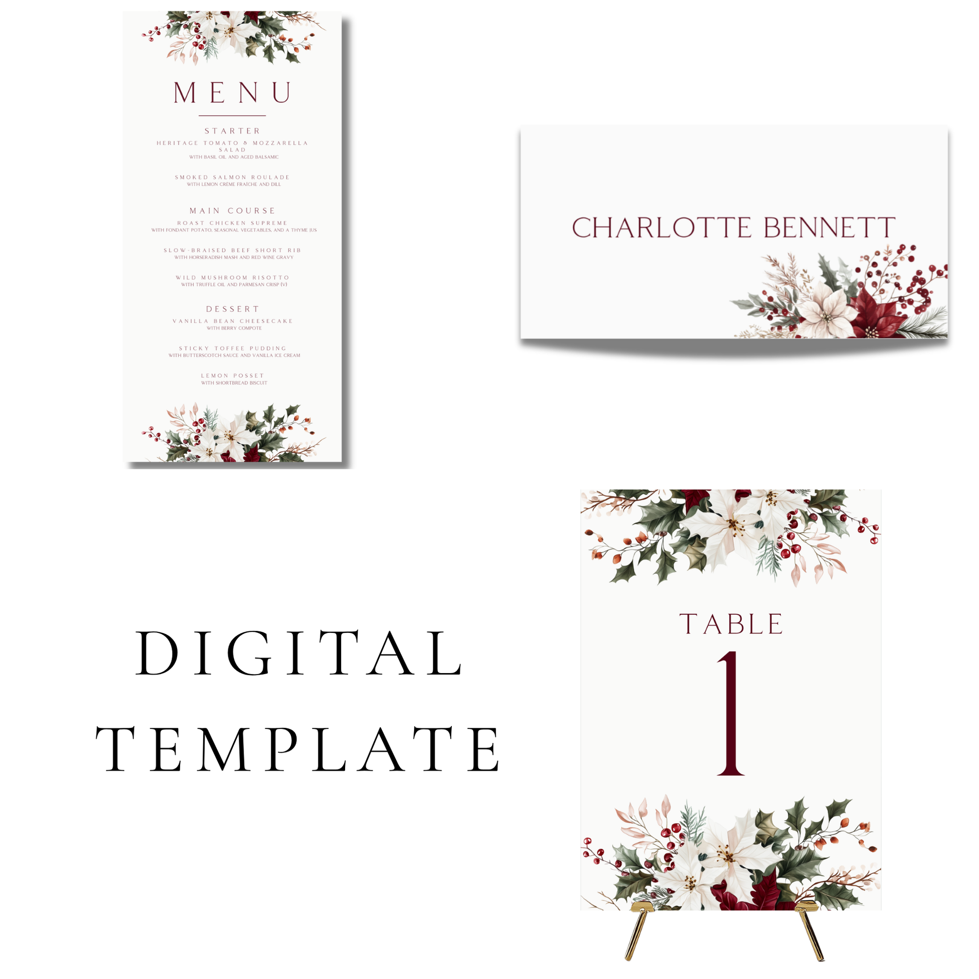 Winter Florals Editable Wedding Breakfast Templates