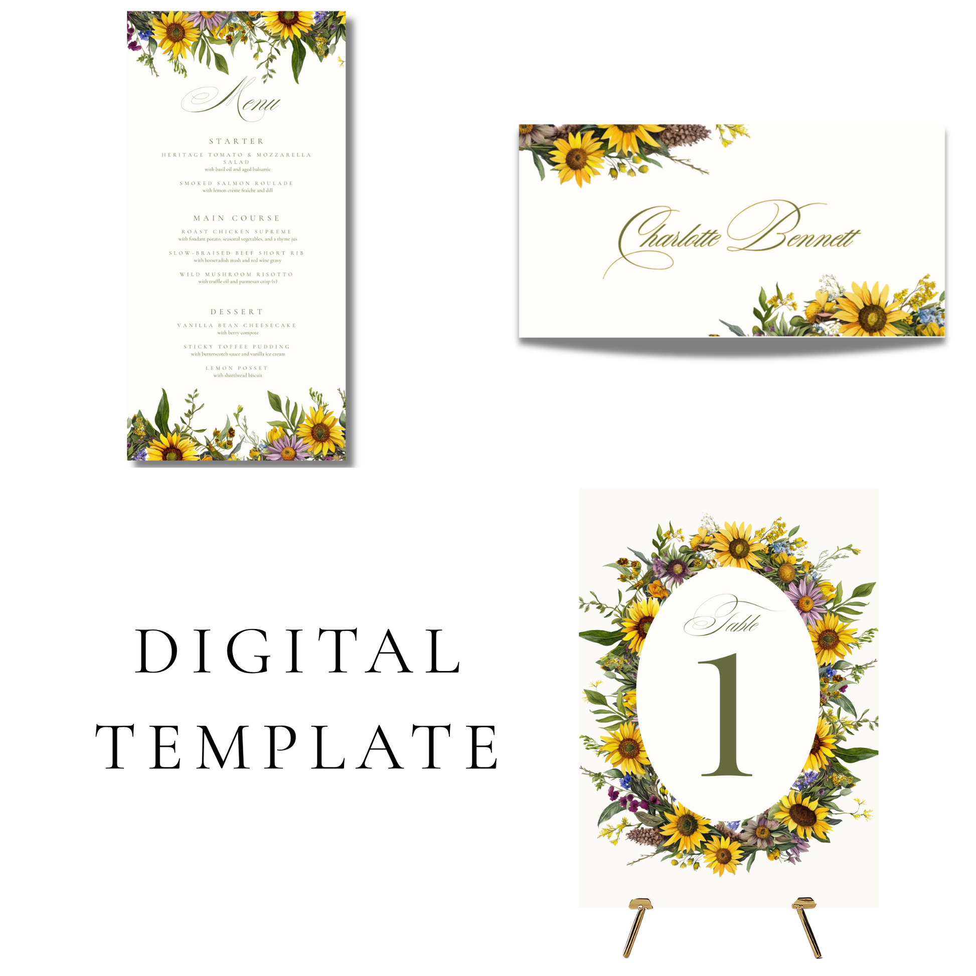 Sunflower & Wildflower Wedding Breakfast Templates