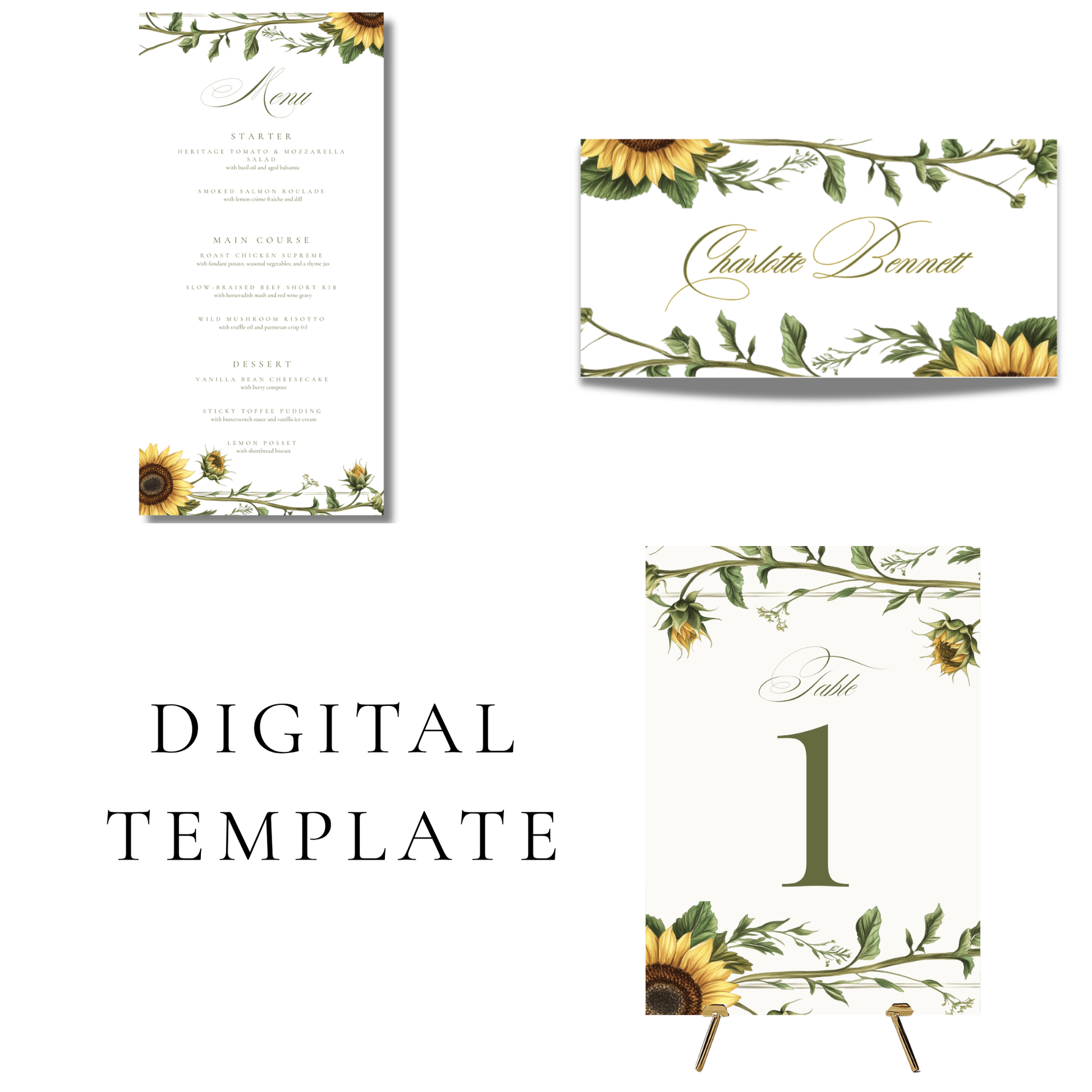 Sunflower Wedding Breakfast Templates