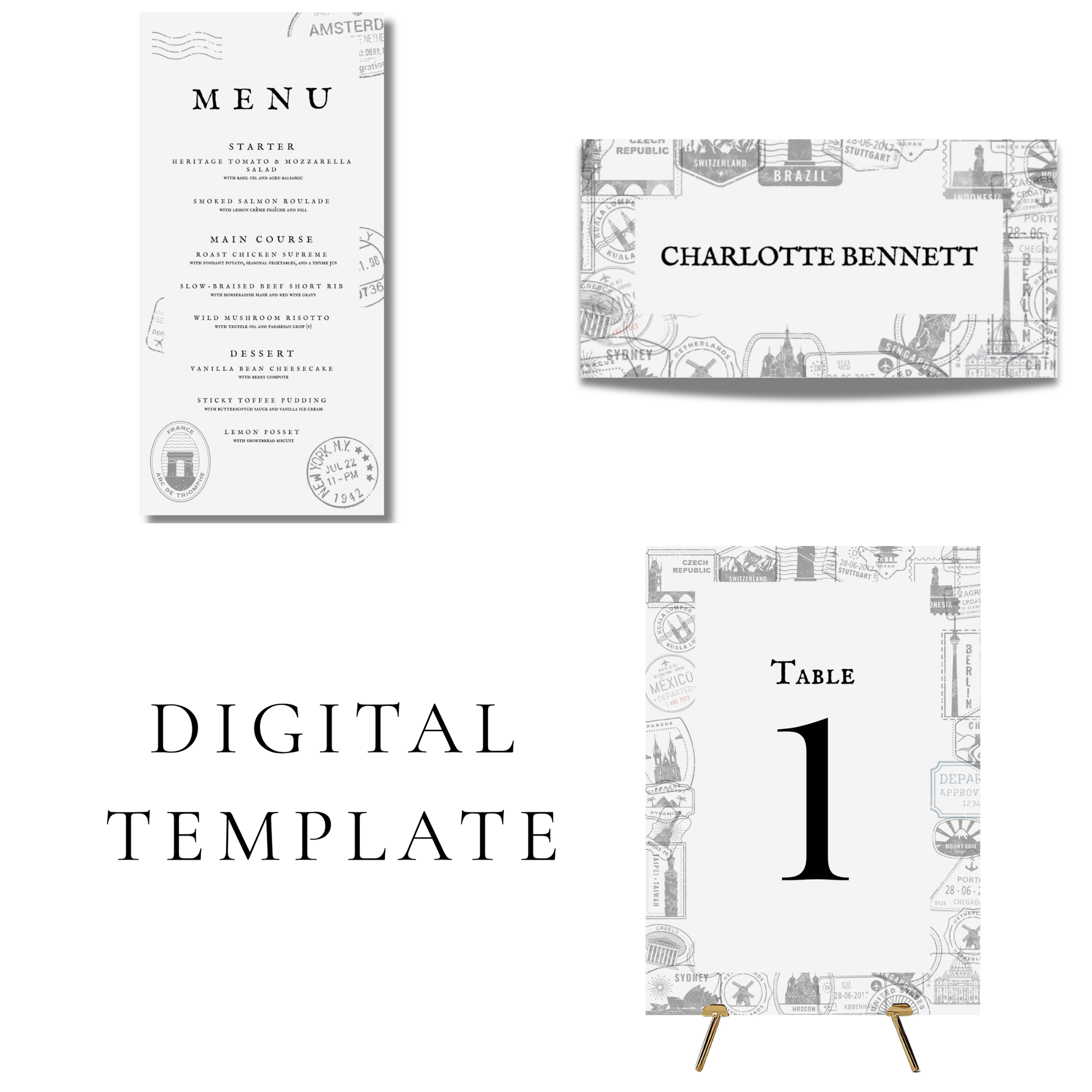 Passport Style Wedding Breakfast Templates