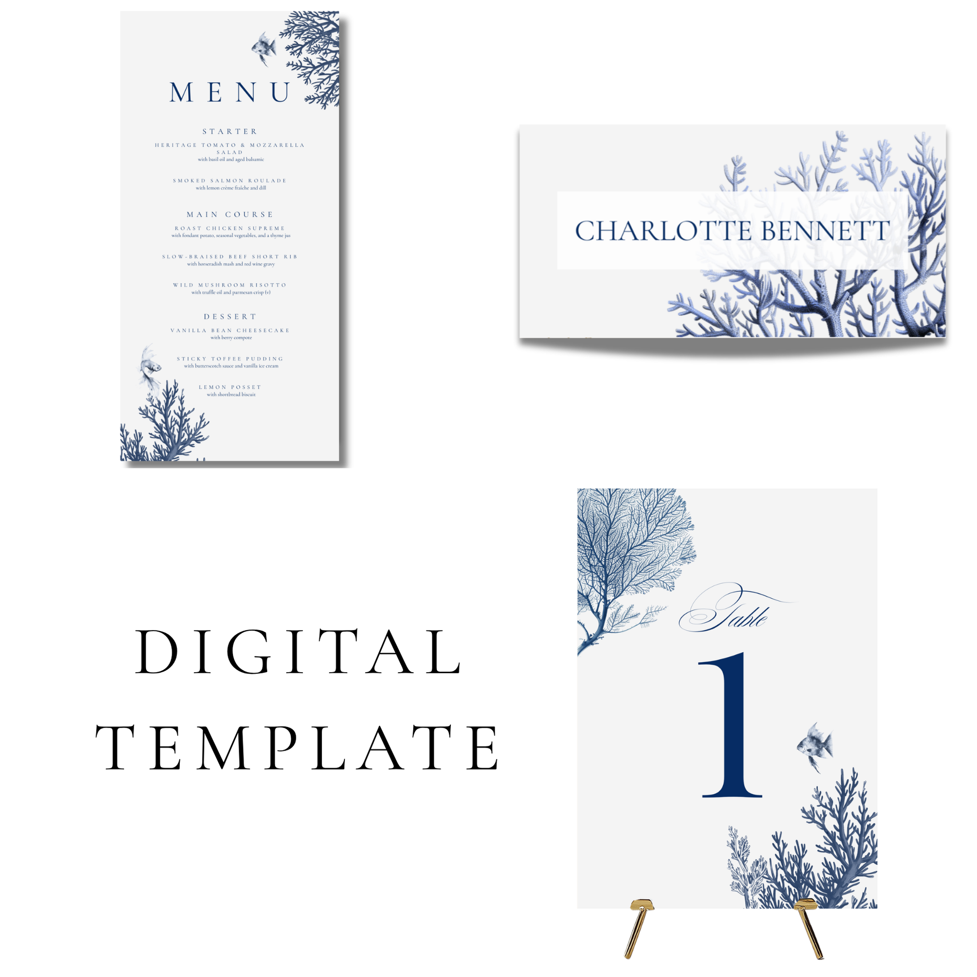 Busy Coral Wedding Breakfast Templates