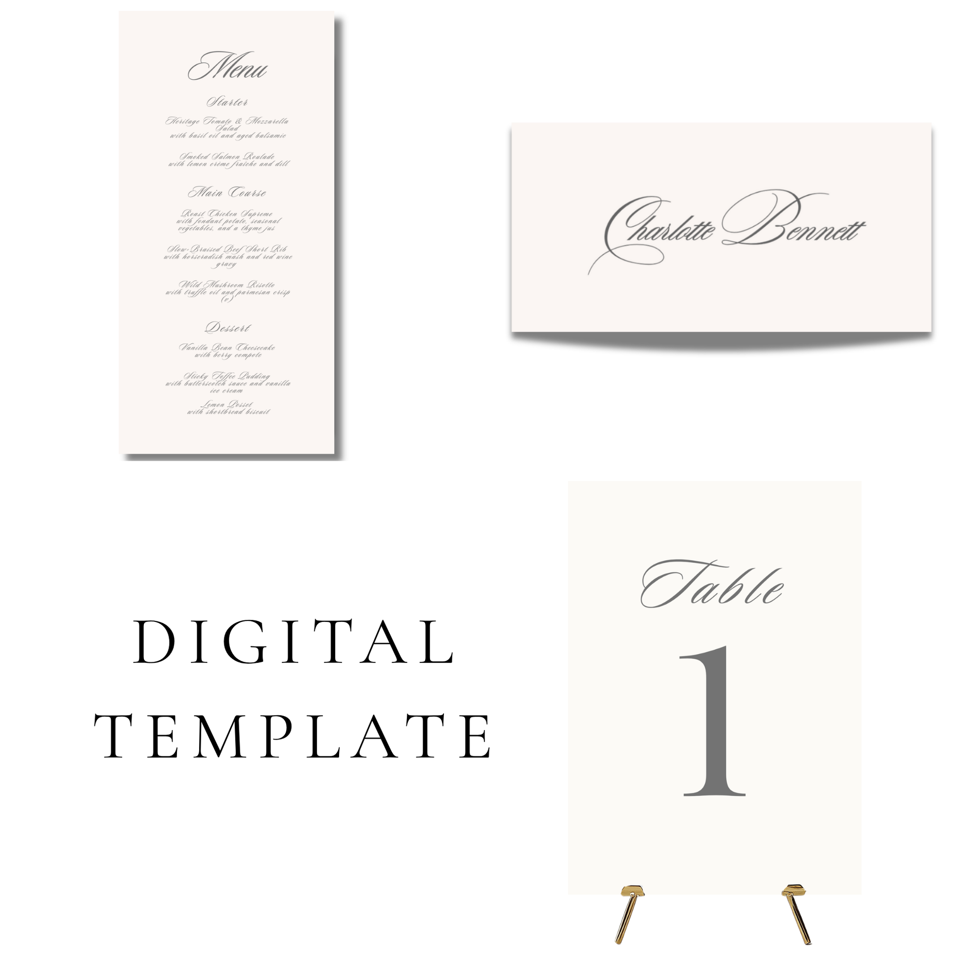 Monochrome Script Wedding Breakfast Templates
