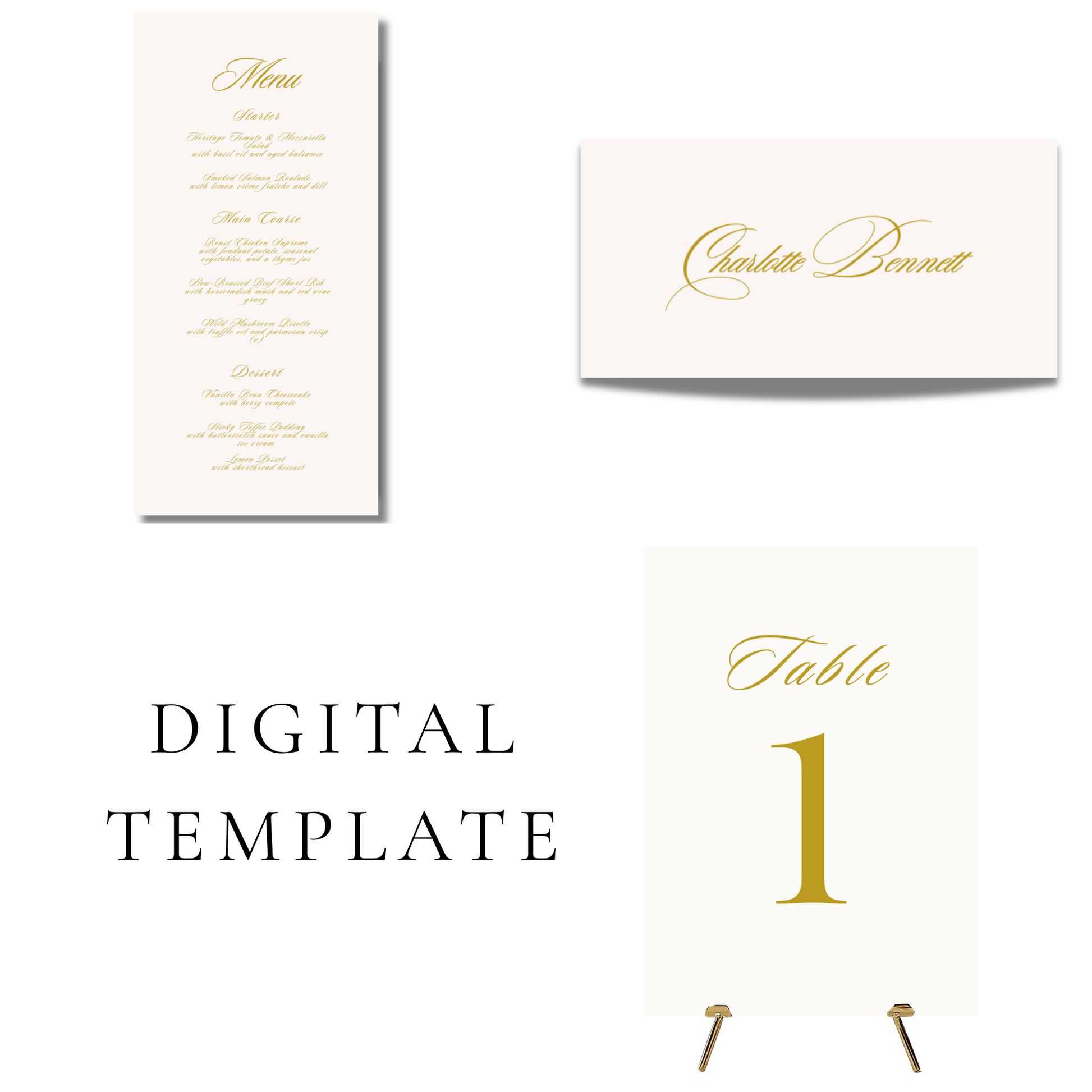 Gold Script Wedding Breakfast Templates