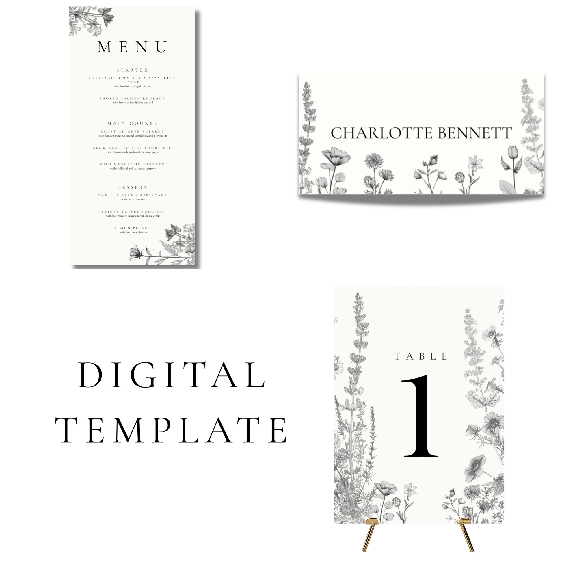 Simple Wildflower Stems Wedding Breakfast Templates