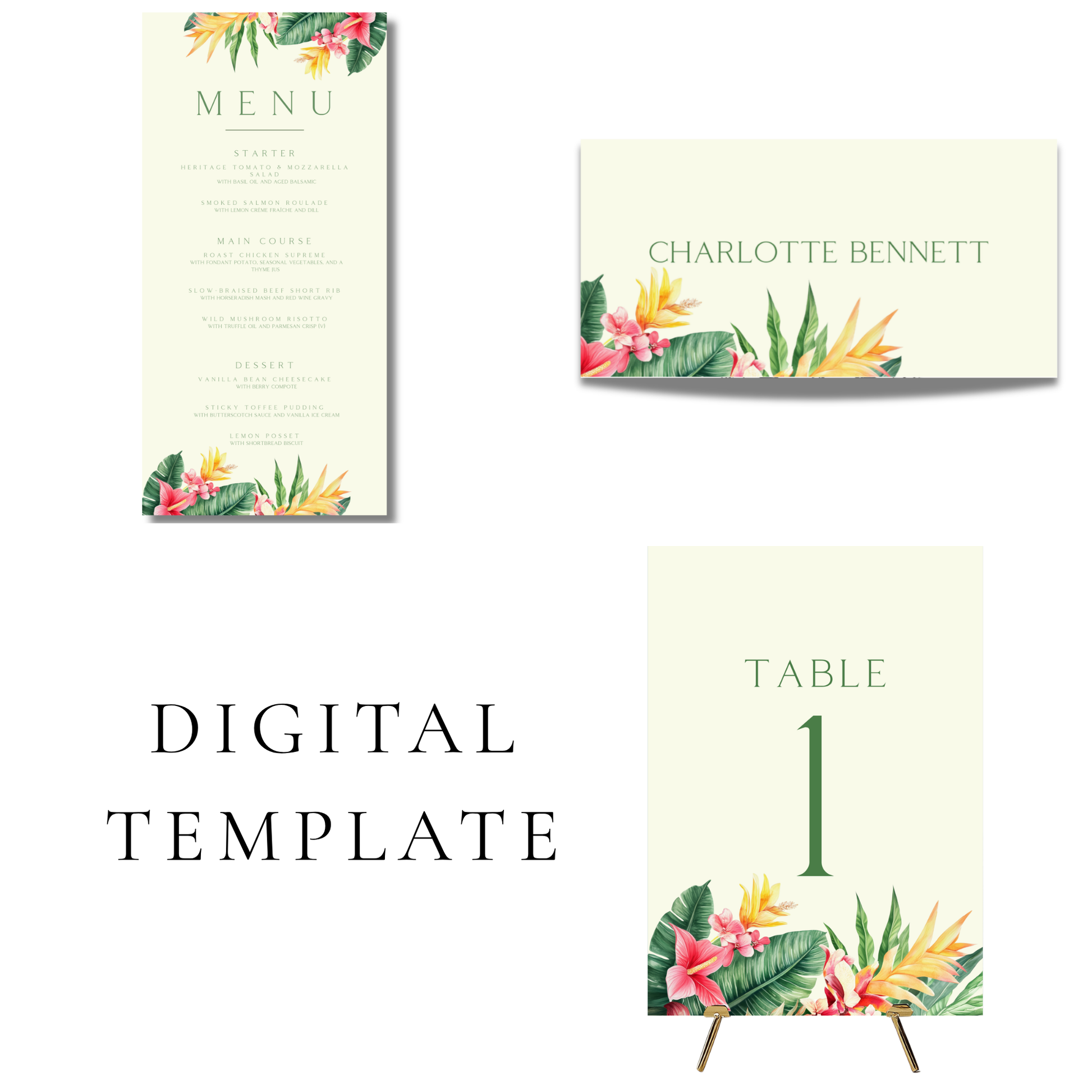 Tropical Florals Editable Wedding Breakfast Templates