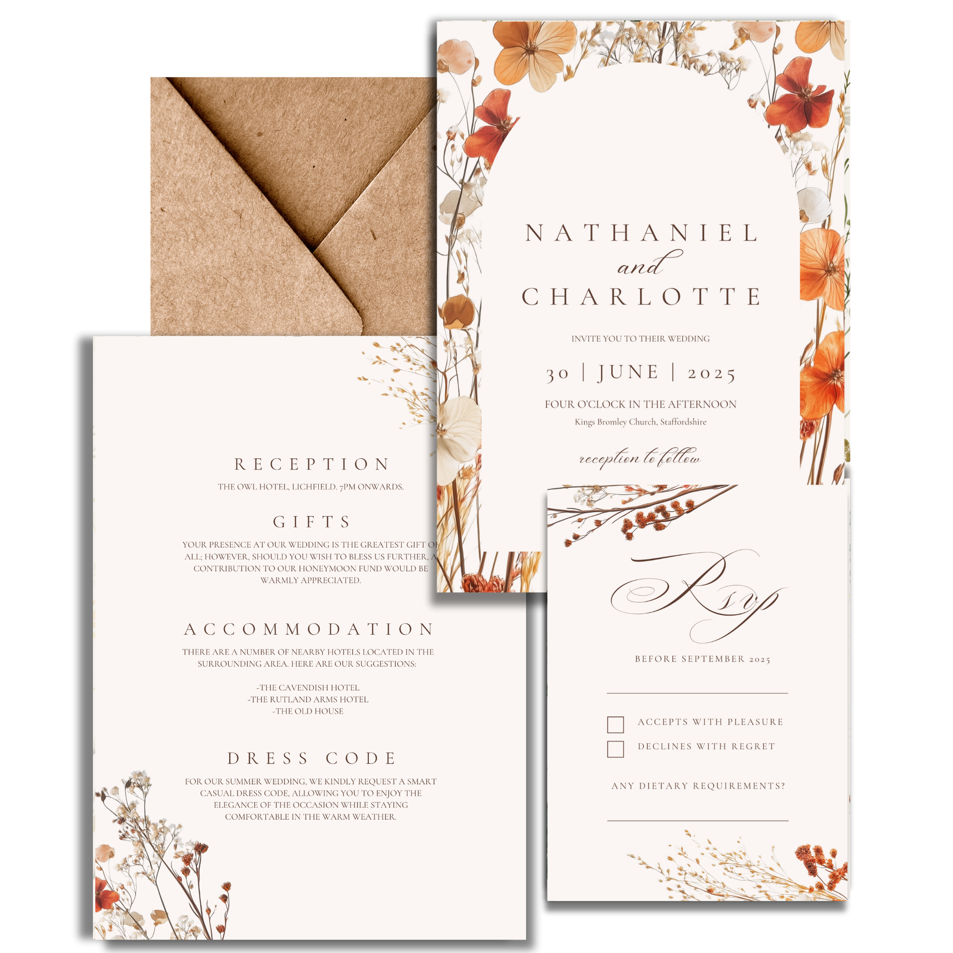 Dried Autumn Flower Arch Invite & RSVP