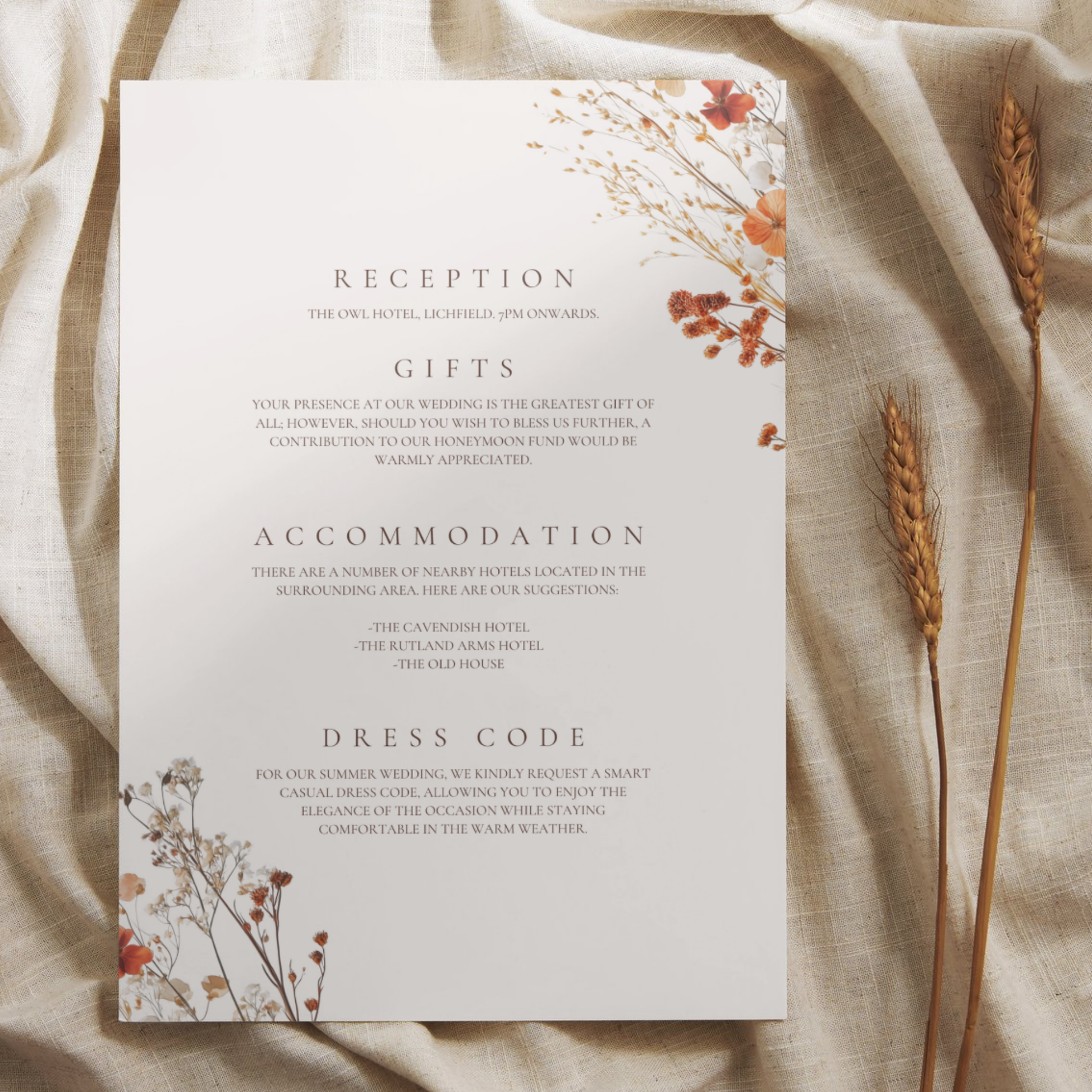 Dried Autumn Flower Arch Invite & RSVP