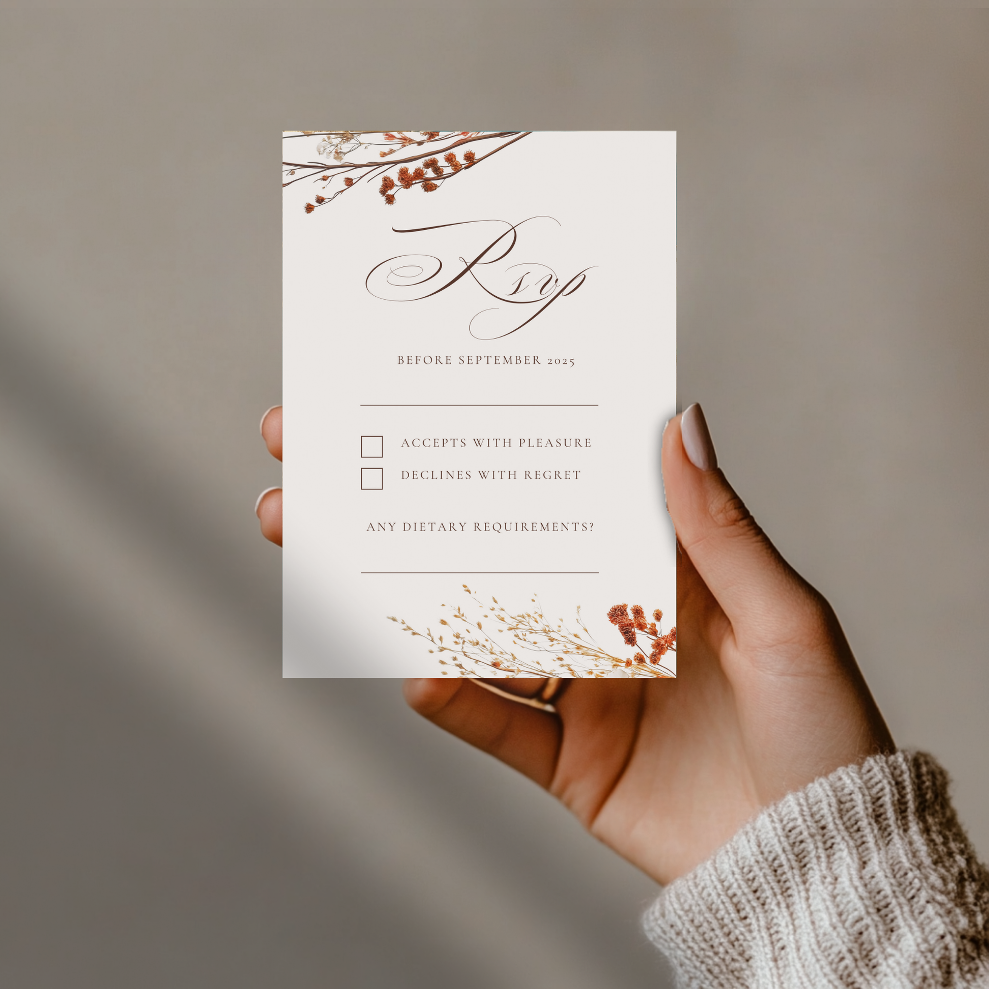 Dried Autumn Flower Arch Invite & RSVP