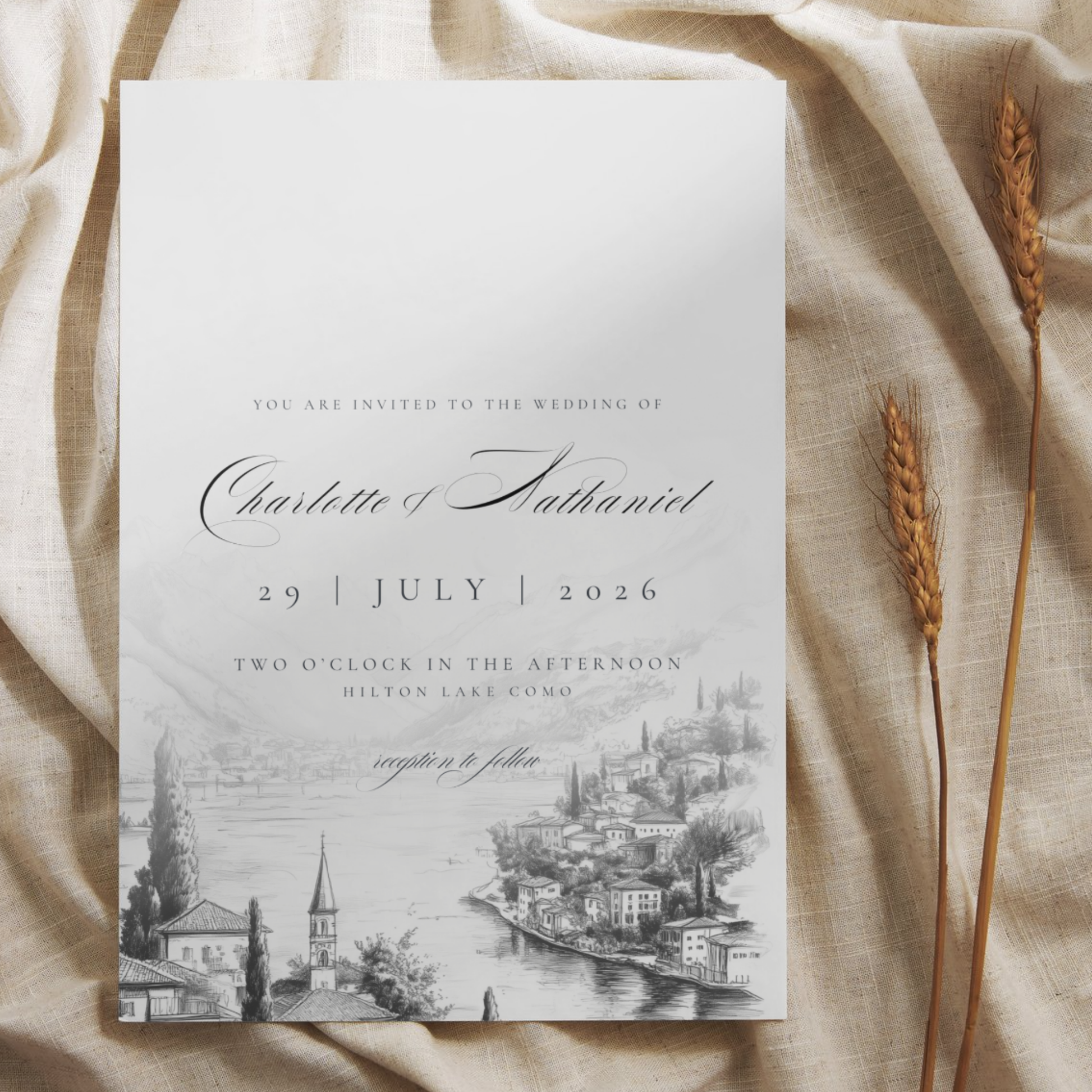 Monochromatic Lake Como Invite & RSVP