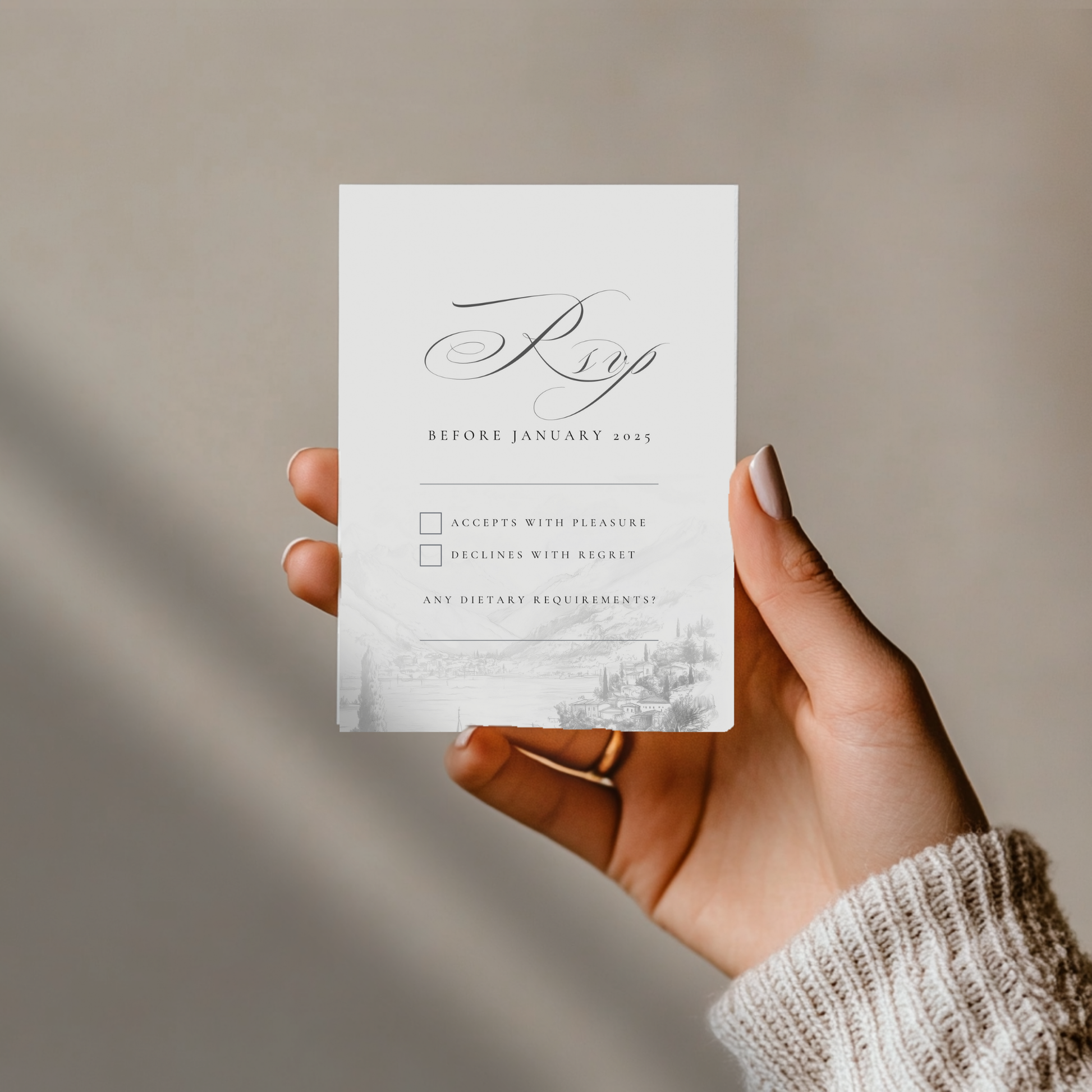Monochromatic Lake Como Invite & RSVP