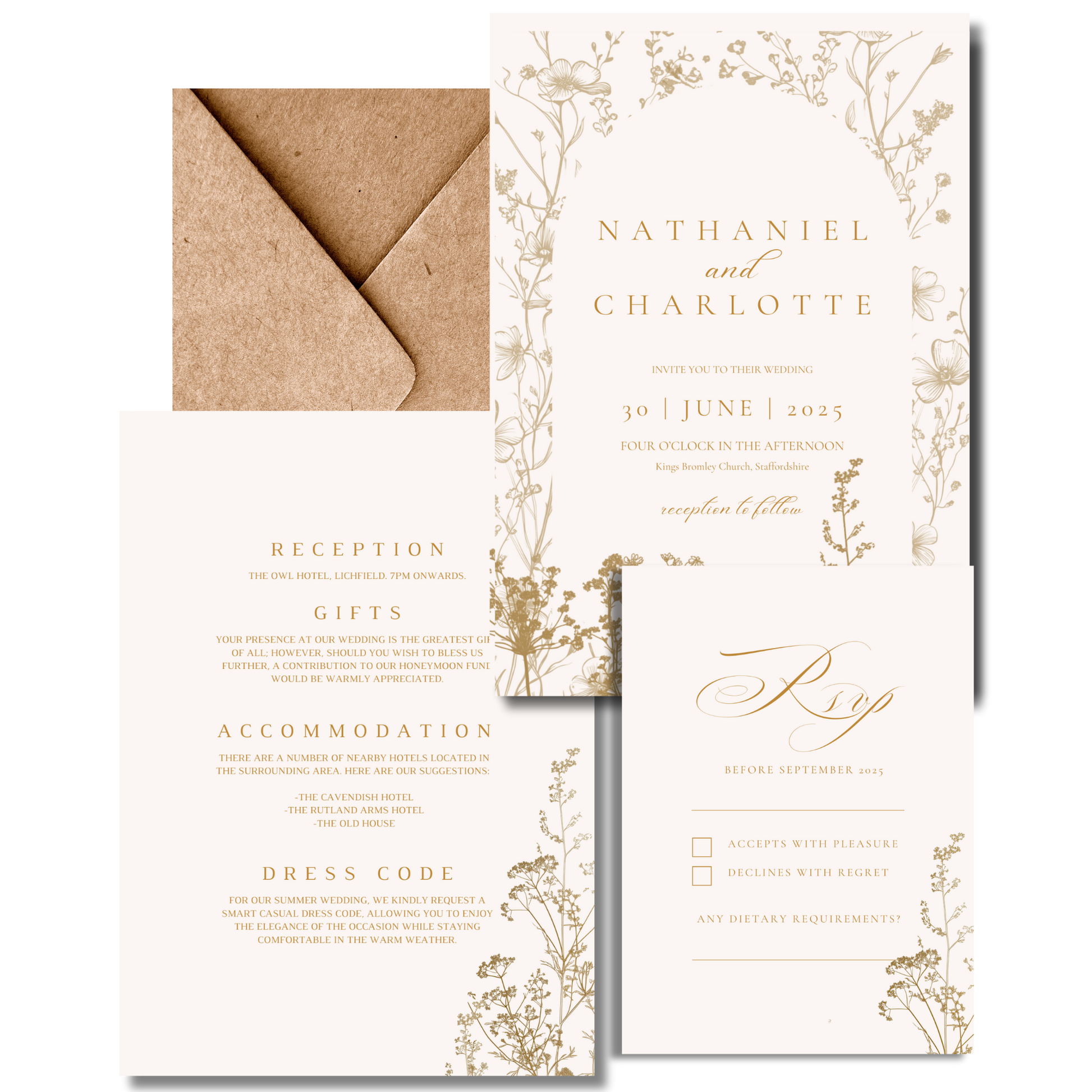 Cream & Gold Dried Florals Invite & RSVP