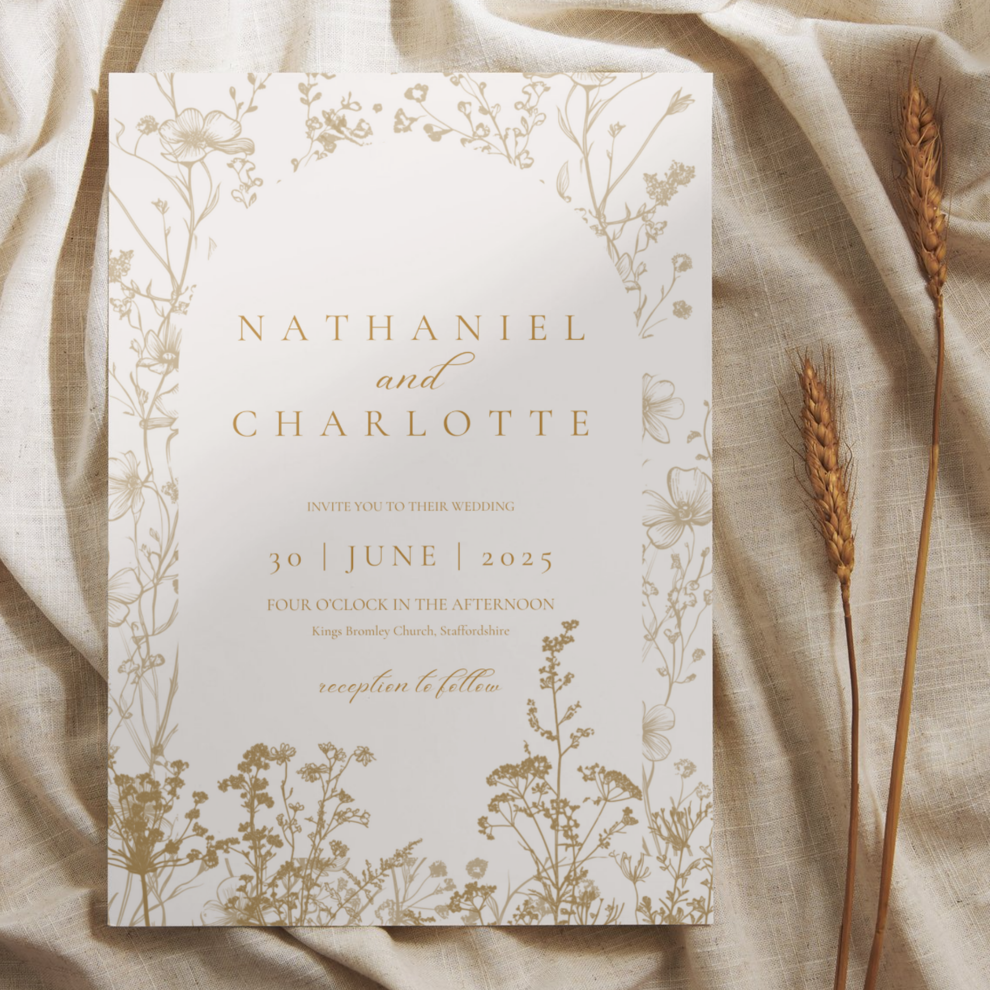Cream & Gold Dried Florals Invite & RSVP