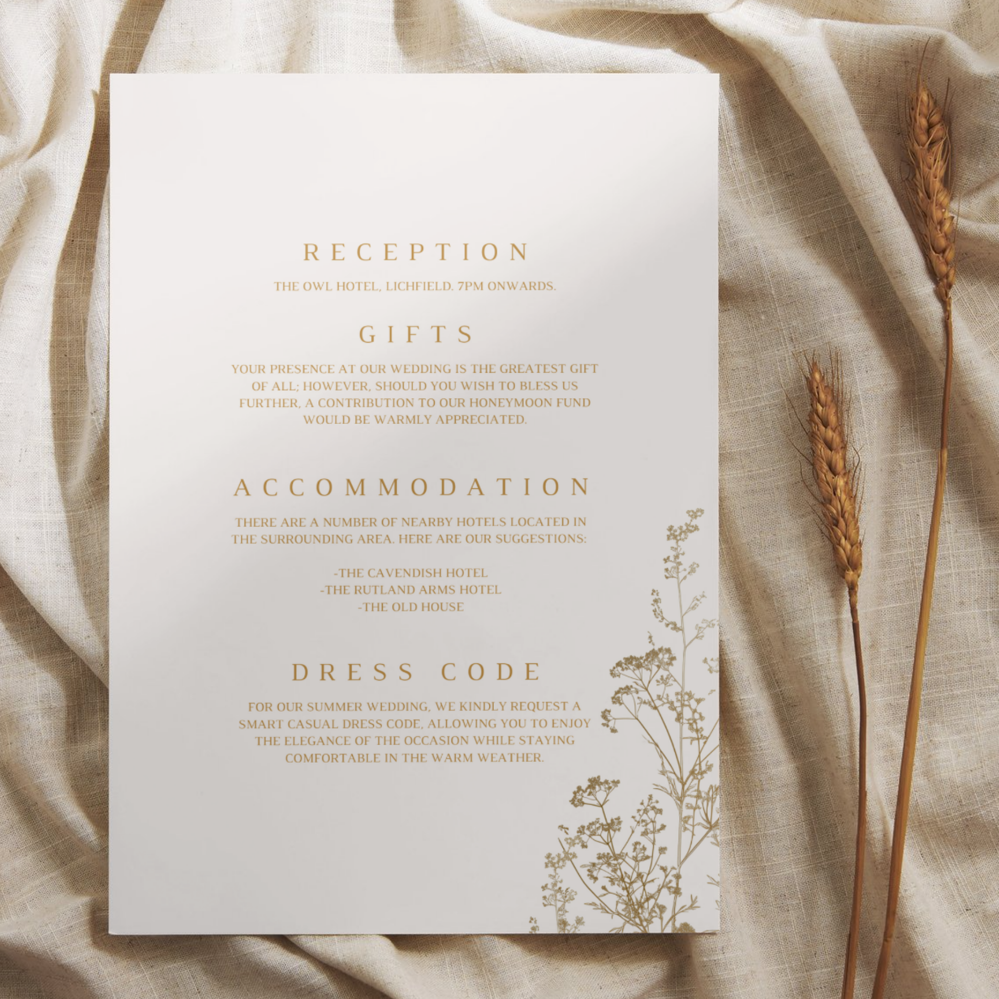 Cream & Gold Dried Florals Invite & RSVP