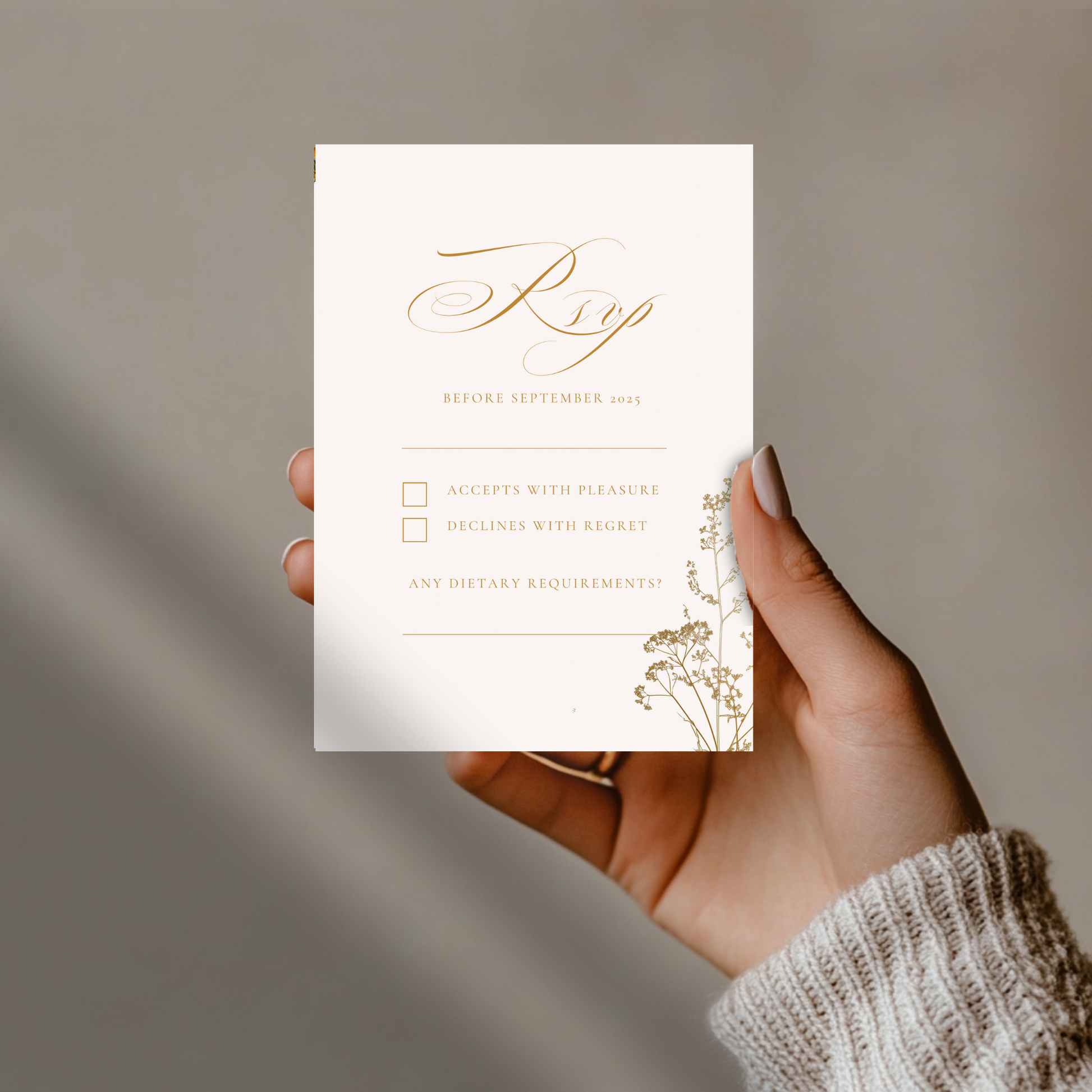 Cream & Gold Dried Florals Invite & RSVP