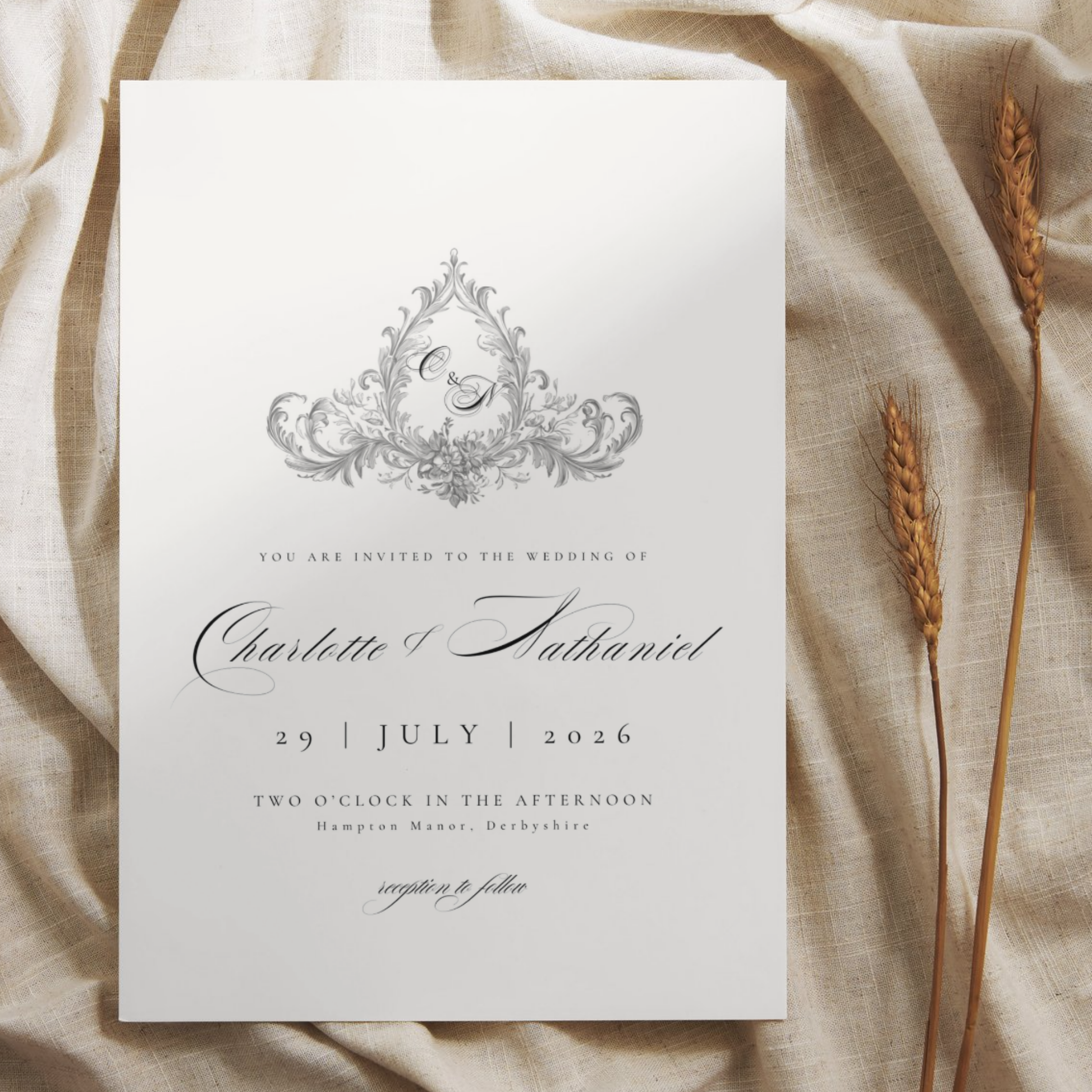 Simple Cream & Black Monogram Invite & RSVP